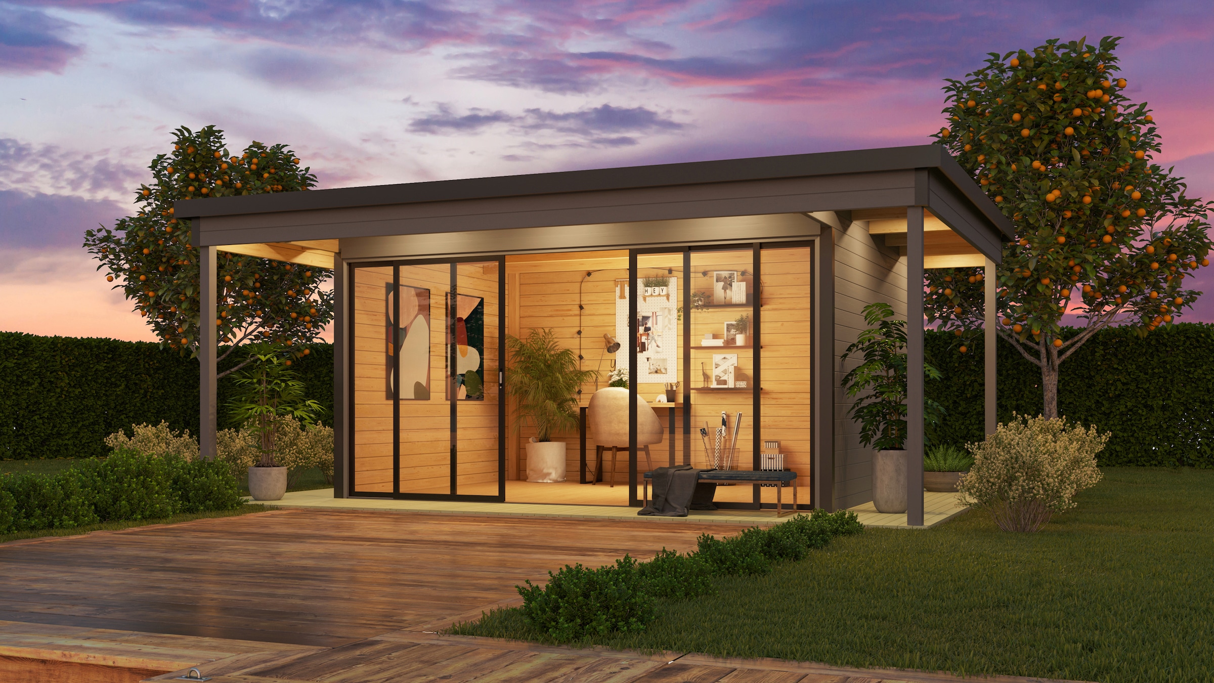 LASITA MAJA Gartenhaus »DOMEO 4 LOGGIA LICHTGRAU/ANTHRAZIT - NEU« mit Überdachung , Fundamentmass 800+4180+800 x 800+3219 , Lichtgrau