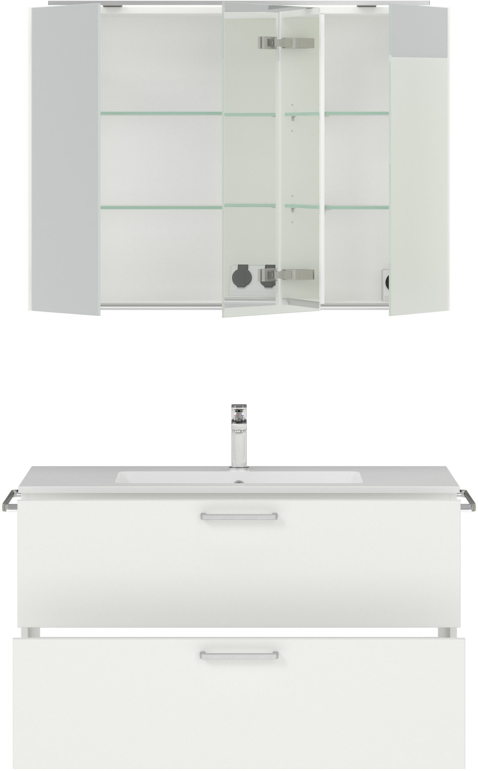nobilia® Badmöbel-Set »Tolvina«, (2 St., vormontiert, mit Soft-Close), inkl. Spiegelschrank mit Beleuchtung und Dimmerfunktion, in 4 Breiten