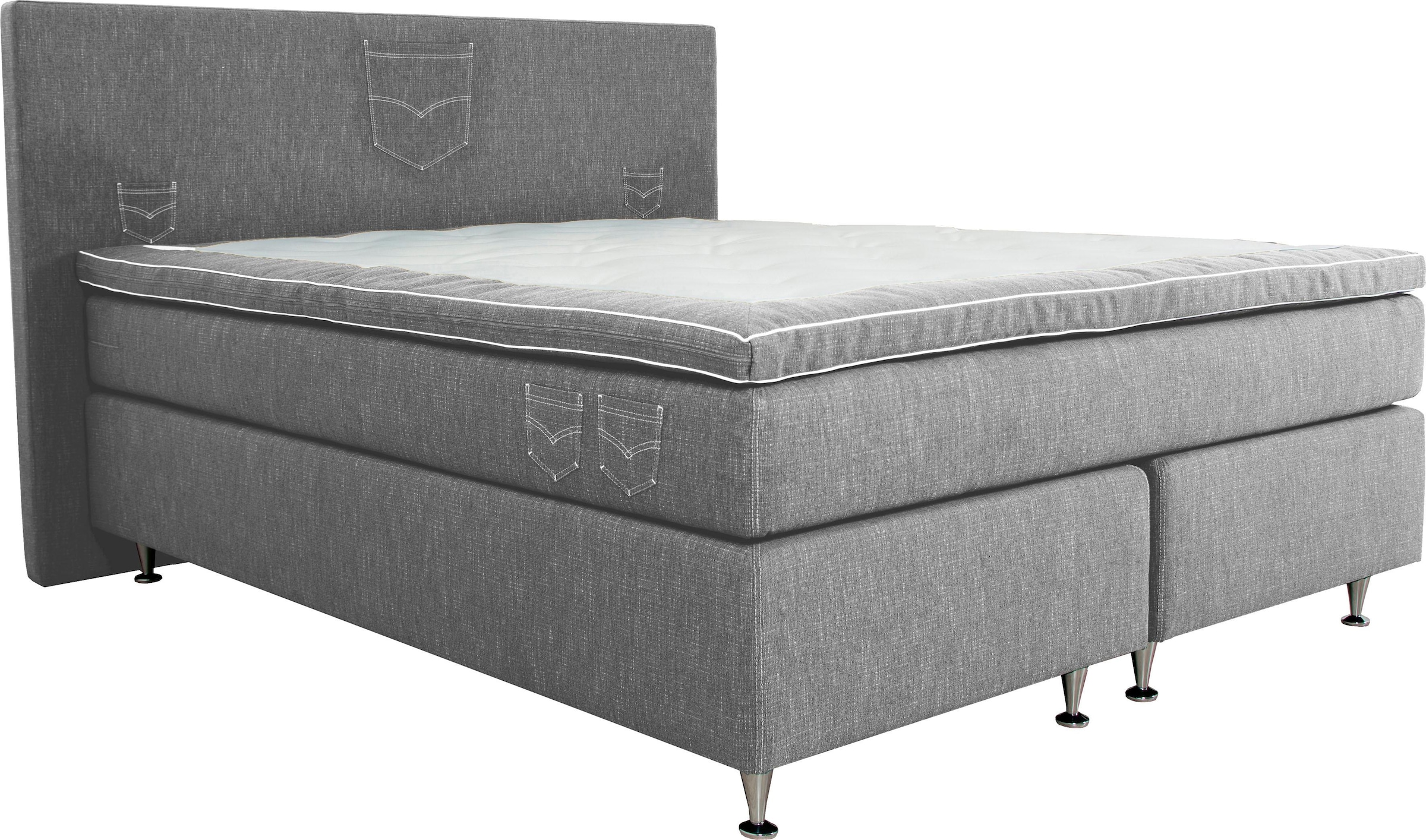 Home affaire Boxspringbett »Zahara« inkl. Topper, besonderes Highlight: aufgenähten Jeanstaschen - Optik