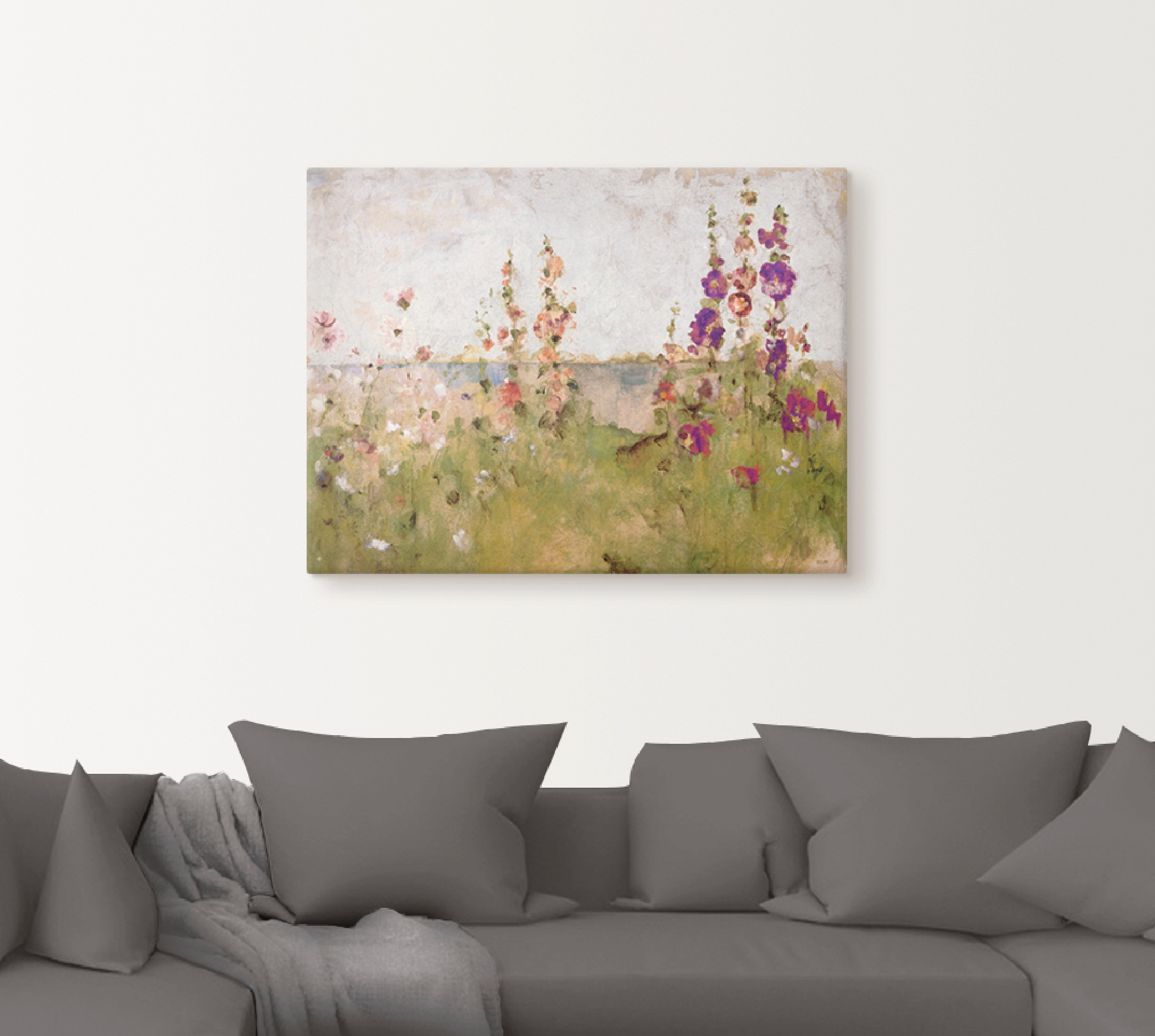 Artland Wandbild »Stockrosen am Meer«, Blumen, (1 St.), als Leinwandbild, P günstig online kaufen