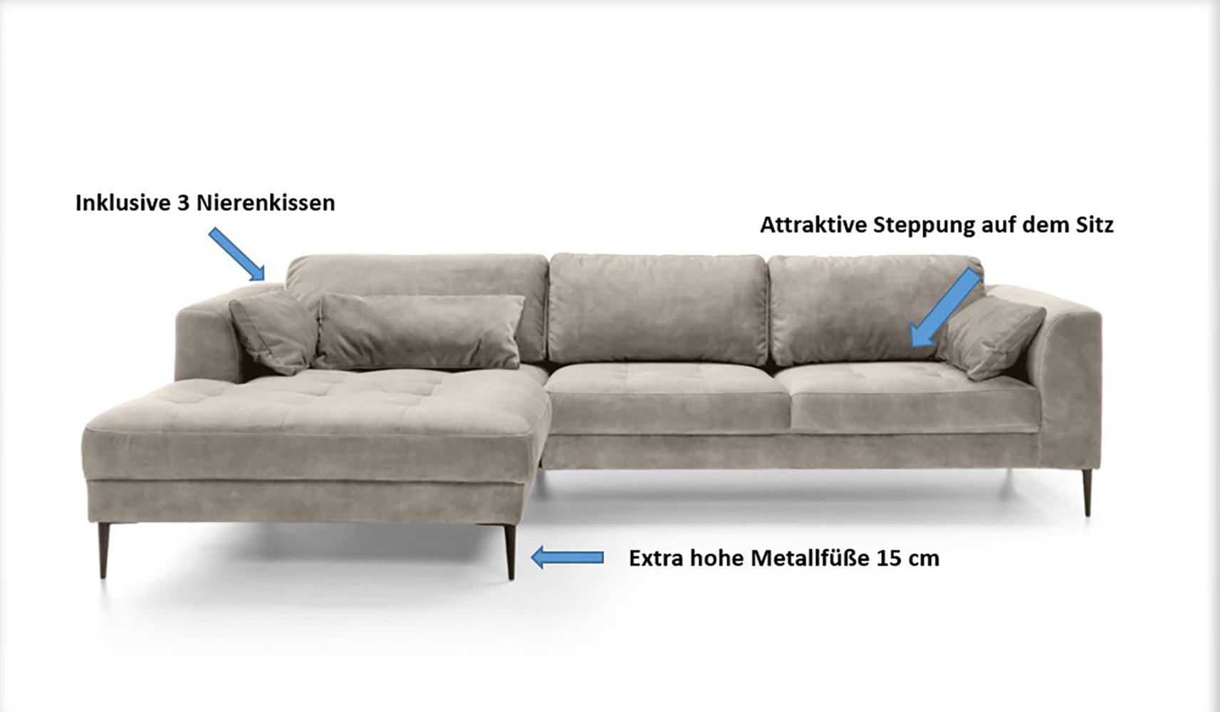 TRENDMANUFAKTUR Ecksofa »Luzi, wahlweise mit Schlaffunktion & Bettkasten. OTTOs Choice, L-Form«, Designsofa mit tollem Sitzkomfort, Metallfüße schwarz, Breite 280 cm