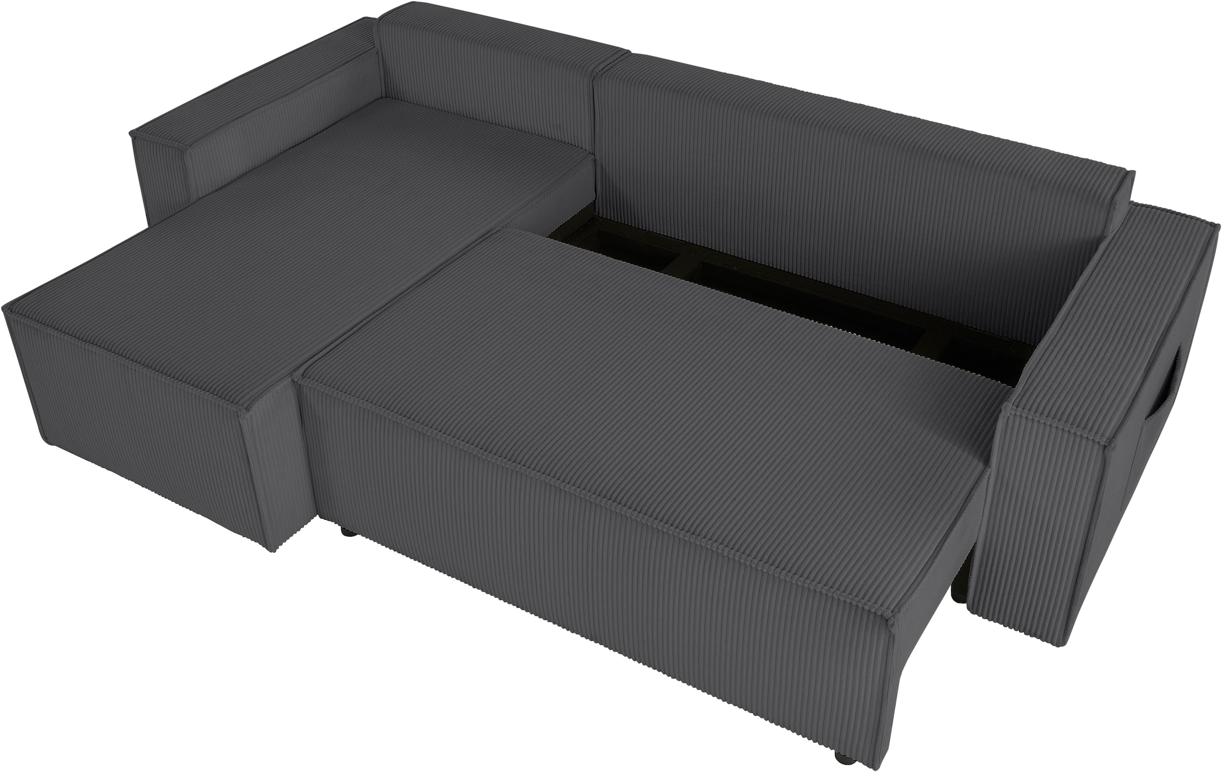 OTTO home Ecksofa »CASSI, 241cm, L-Form, Schlafsofa, Dauerschläfer, Boxspringfederung«, Schlaffunktion (133/200),Bettkasten, Recamiere links/rechts, Cord