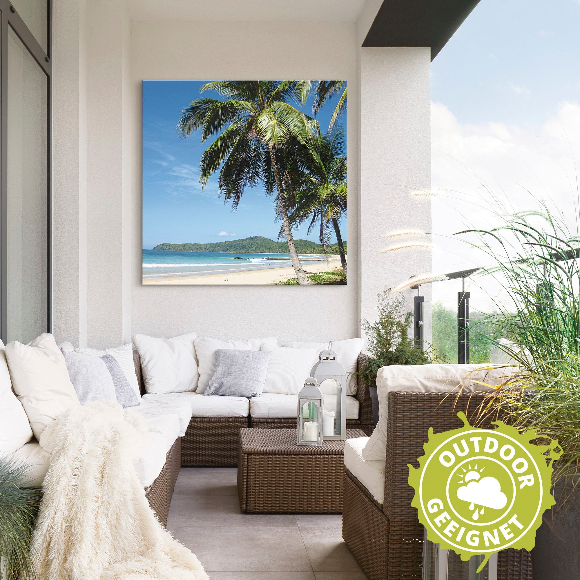 Artland Wandbild »Strand mit Palmen«, Strandbilder, (1 St.), als Alubild, Outdoorbild, Leinwandbild, Poster, Wandaufkleber