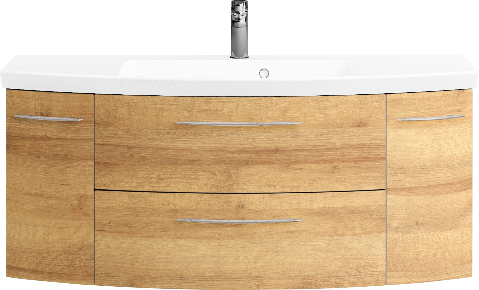 Saphir Badmöbel-Set »Cassca Sprint 4-teilig Mineralmarmor-Waschtisch mit LED-Spiegelschrank«, (5 St.), Midischrank, Unterschrank, inkl. Türdämpfer, 7 Türen, 5 Schubladen