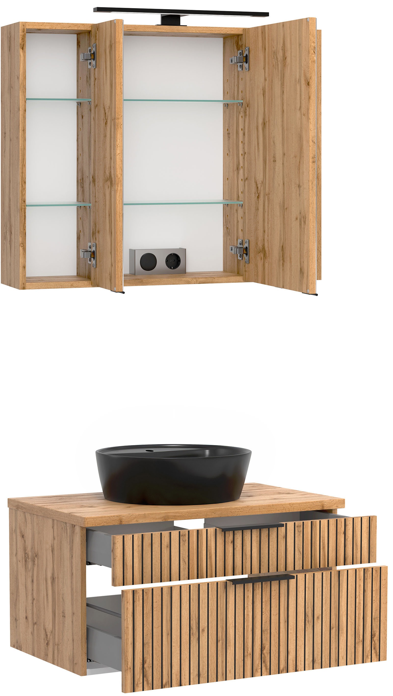welltime Badmöbel-Set »Welltime, Carlton Waschtisch-Set, 80 oder 120 cm, gestreift«, (2 St.)