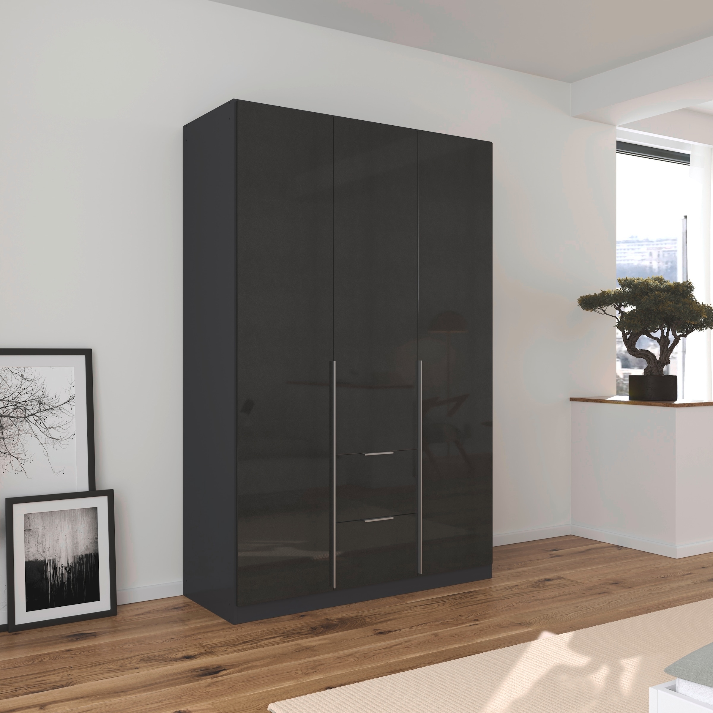 rauch Drehtürenschrank »Kleiderschrank Schrank Garderobe AGORDO mit Dekor- oder Hochglanzfront«, (in zwei Griff-Farben mit Dekor- oder Hochglanzfront), mit Außenschubkästen, in 6 Breiten und 2 Höhen MADE IN GERMANY