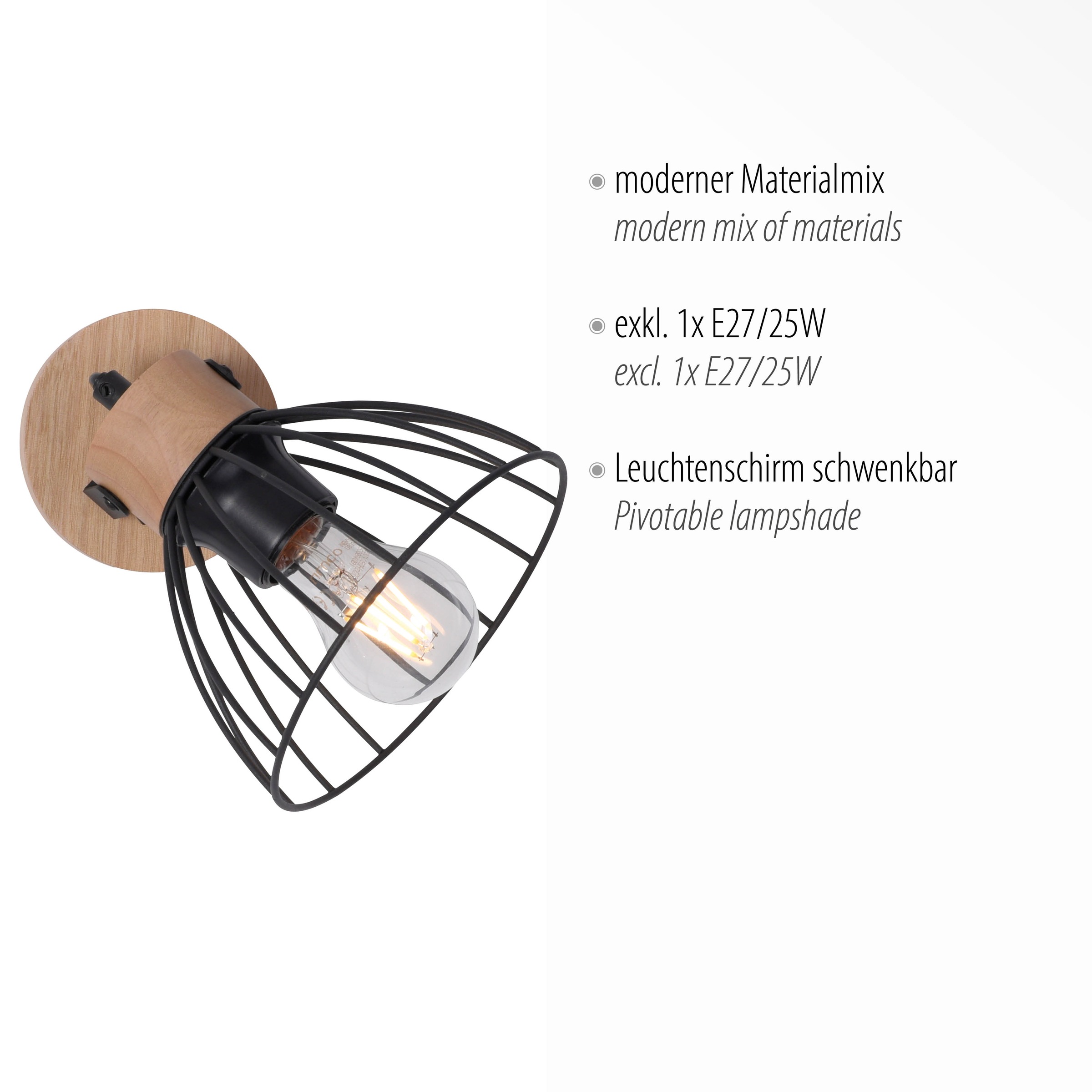 JUST LIGHT Wandleuchte »LAMI«, 1 flammig, Leuchtmittel E27 | ohne Leuchtmittel, ExklusiveE27