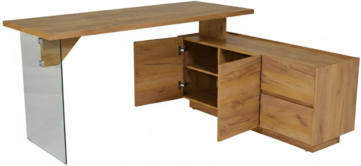 Jahnke Eckschreibtisch »LUX C 160 E« Eckschreibtisch, wechselseitig montierbar, Glas, 2 Fächer+2Schubladen