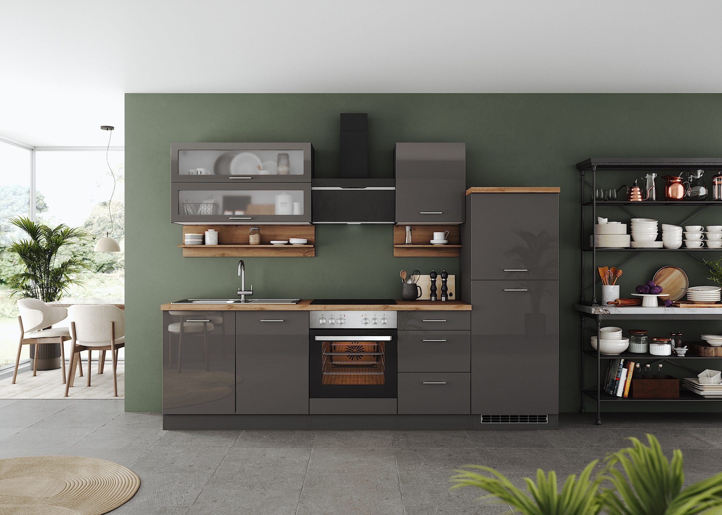 KOCHSTATION Küchenzeile »KS-Milan« 270 cm breit, robuste Metallauszüge, vie günstig online kaufen