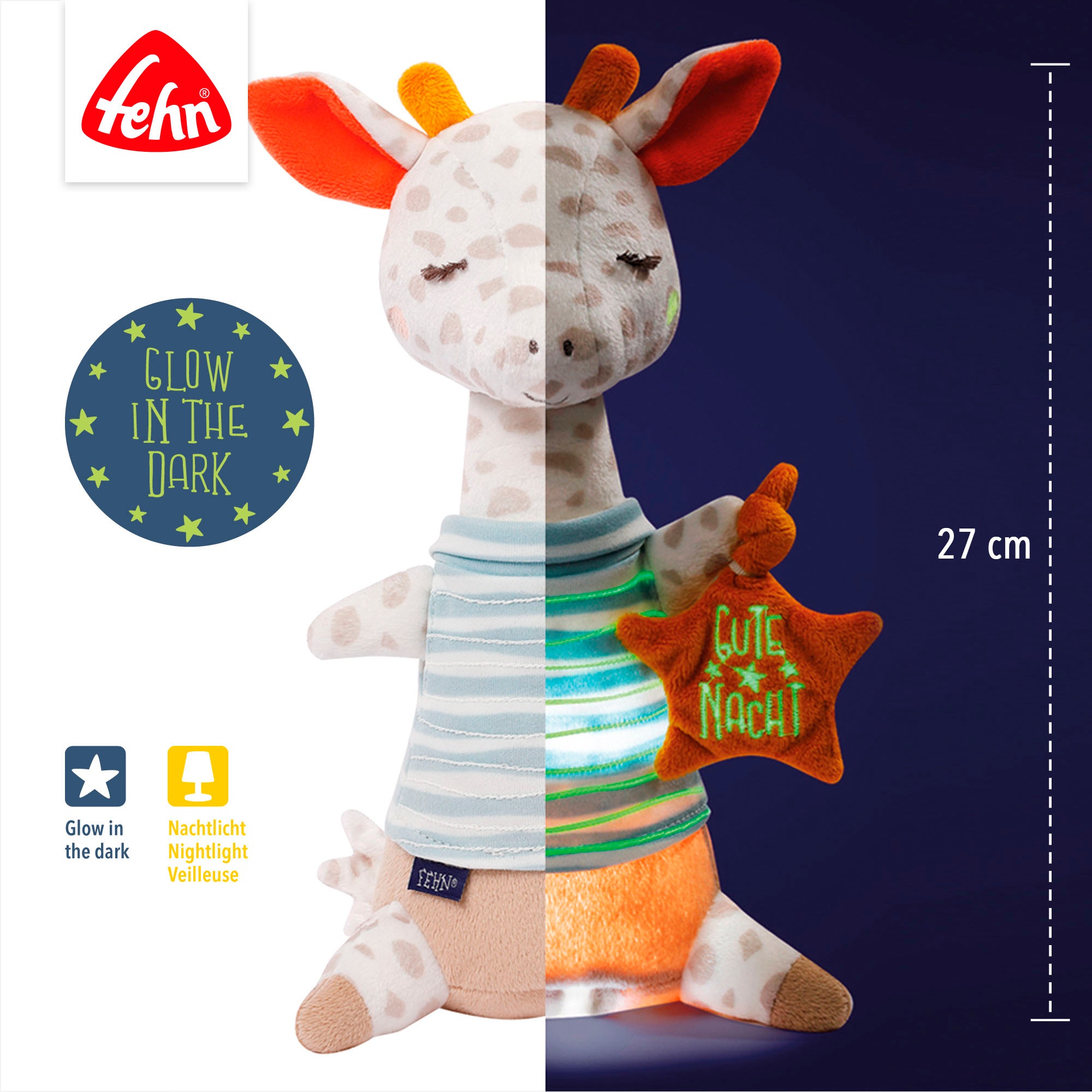 Fehn Plüschfigur »Gute Nacht, Giraffe«, Einschlafhilfe, mit Glow-in-the-dark-Bestickung