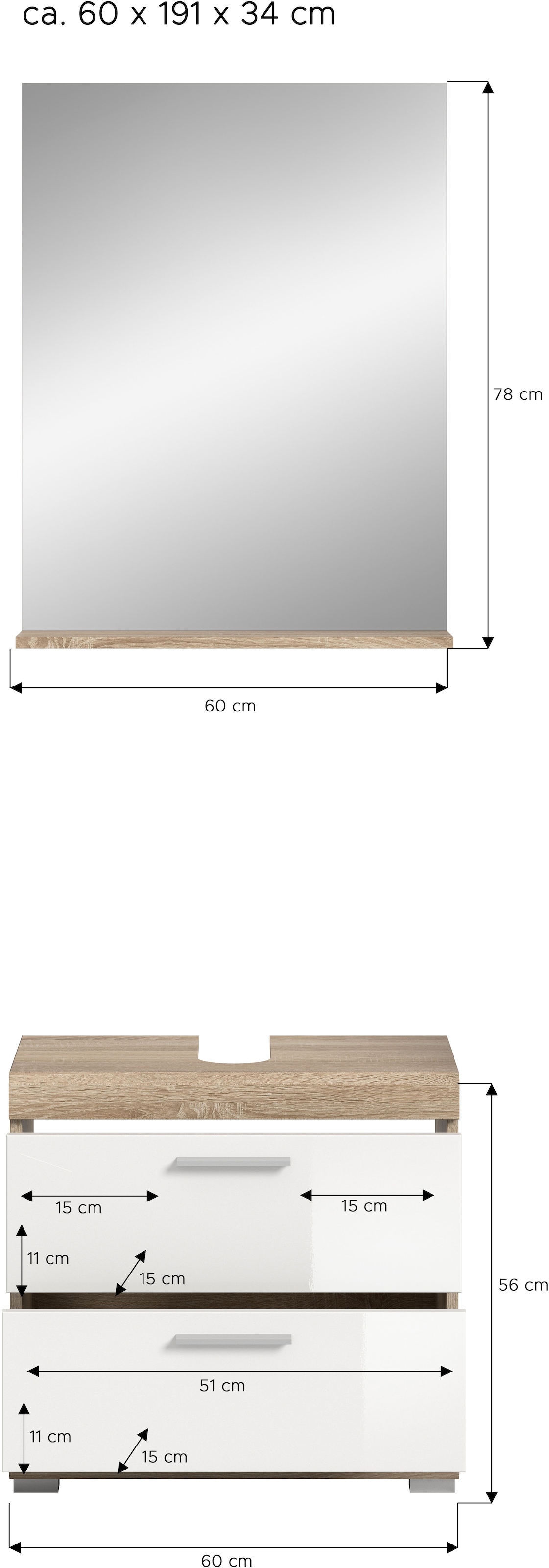 INOSIGN Badmöbel-Set »Siena, 2 teilig, bestehend aus: Waschbeckenunterschrank, Spiegel«, (Set), in verschiedenen Farben erhältlich, Badmöbel, Kombination, Badezimmer