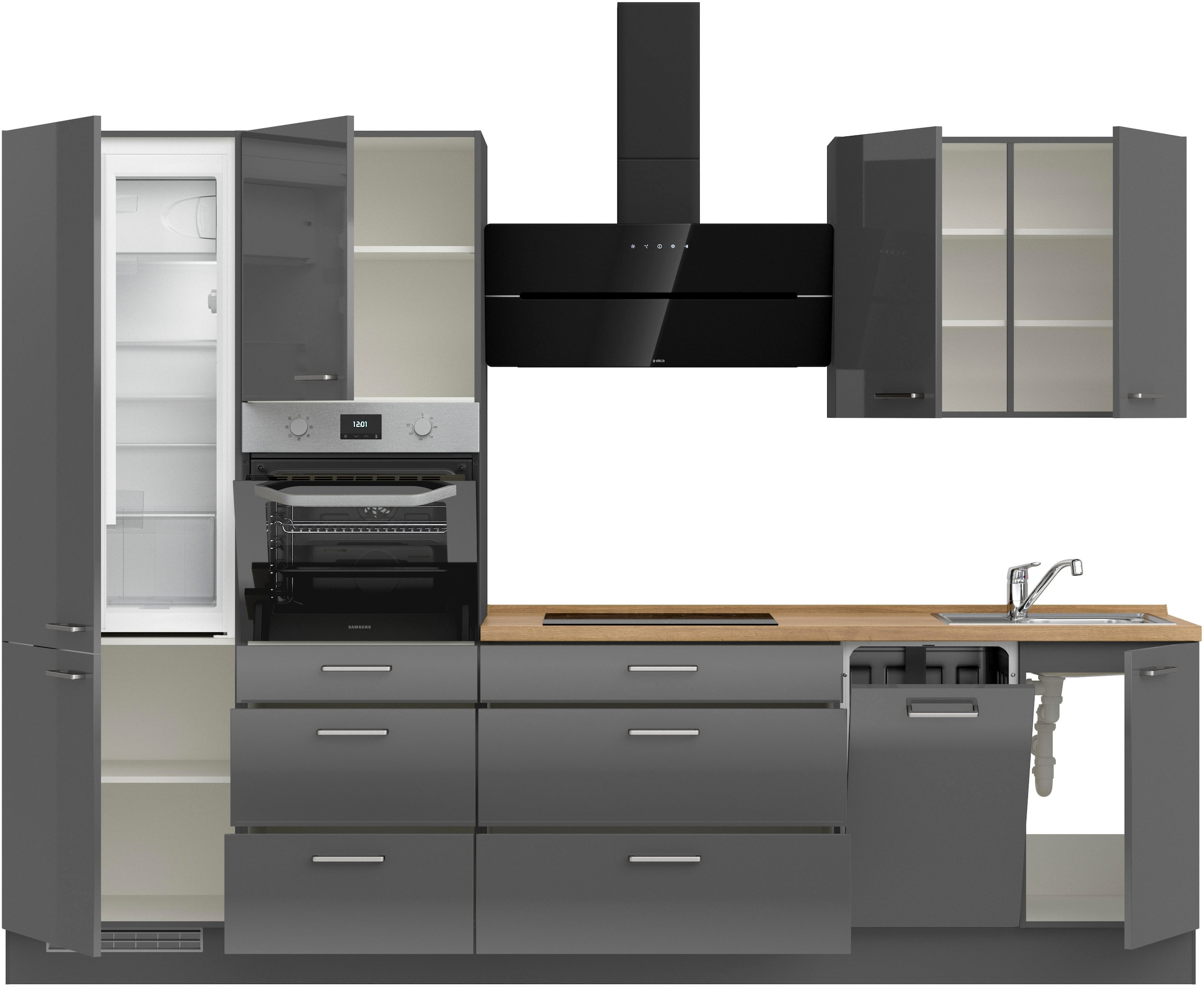 nobilia® Küchenzeile »"Flash II"«, vormontiert, Ausrichtung wählbar, Breite 300 cm, wahlw. mit E-Geräten