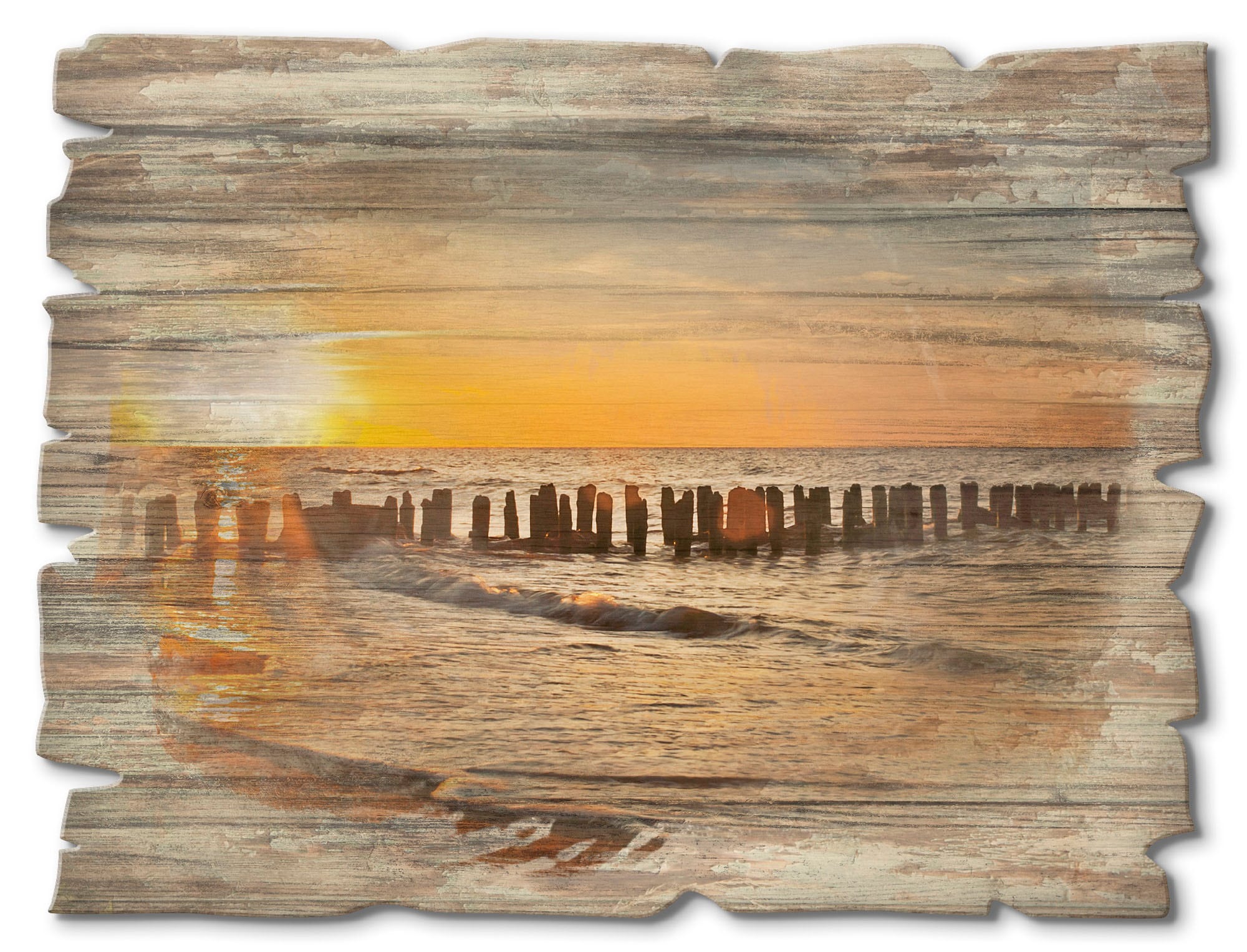 Artland Holzbild "Schöner Sonnenuntergang am Strand", Strand, (1 St.) günstig online kaufen