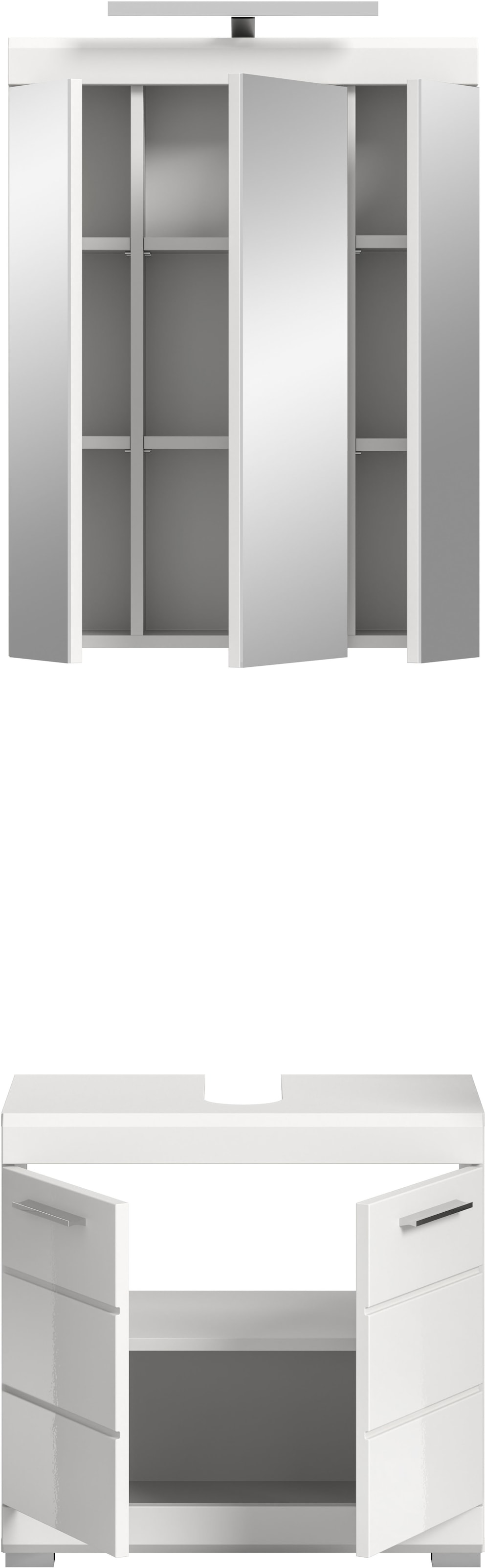 INOSIGN Badmöbel-Set »Siena, 2 teilig, inklusive LED Beleuchtung, bestehend aus:«, (Set), Waschbeckenunterschrank, Spiegelschrank, LED Badaufsatzleuchte