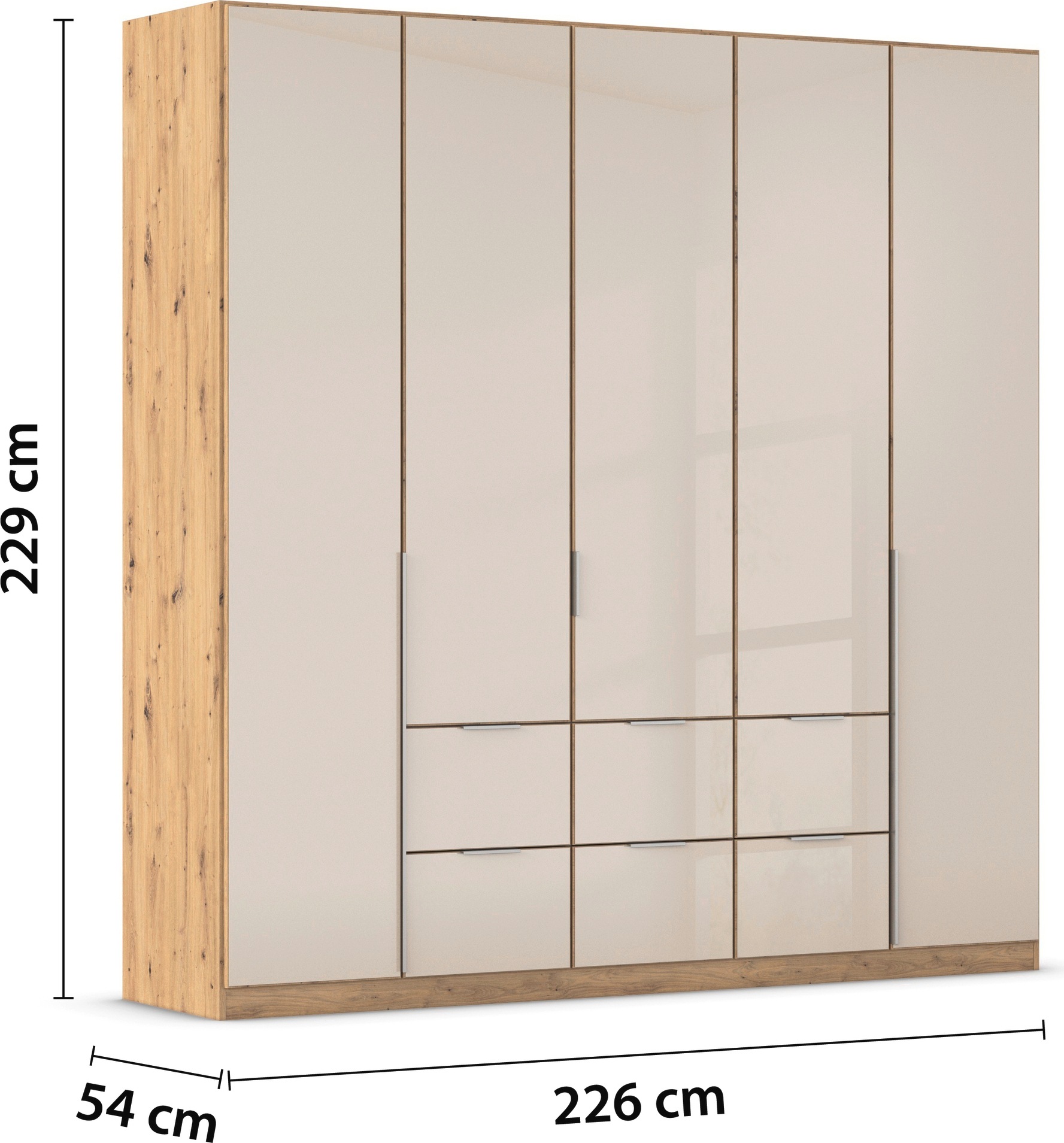 rauch Drehtürenschrank »Kleiderschrank Kleiderschränke Schrank Garderobe AGORDO mit Glasfront«, (in zwei Griff-Farben mit Glasfront), mit Außenschubkästen, in 6 Breiten und 2 Höhen MADE IN GERMANY