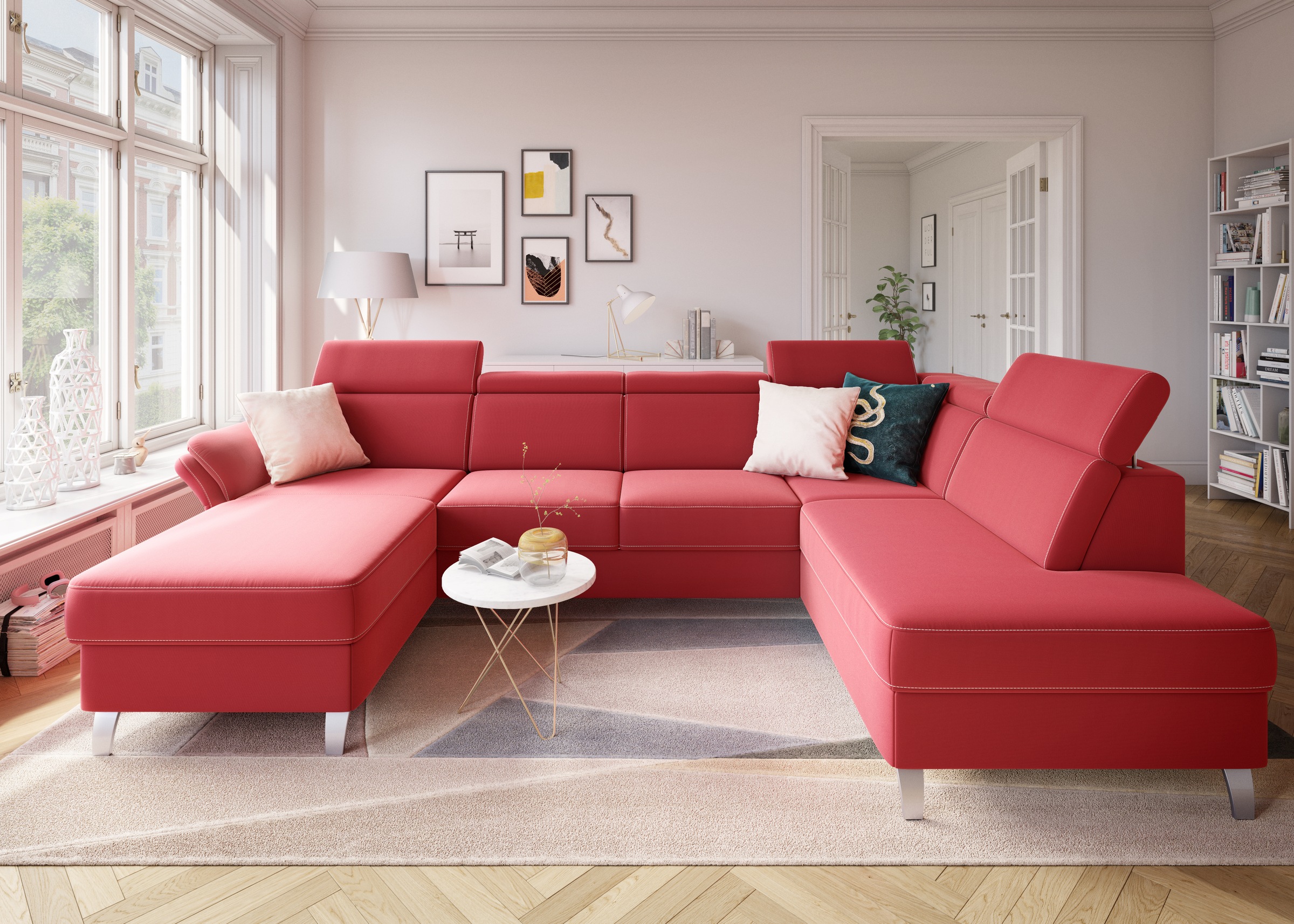 sit&more Wohnlandschaft »Vincenzo U-Form«, inklusive Kopfteilverstellung, wahlweise mit Bettfunktion, Bettkasten