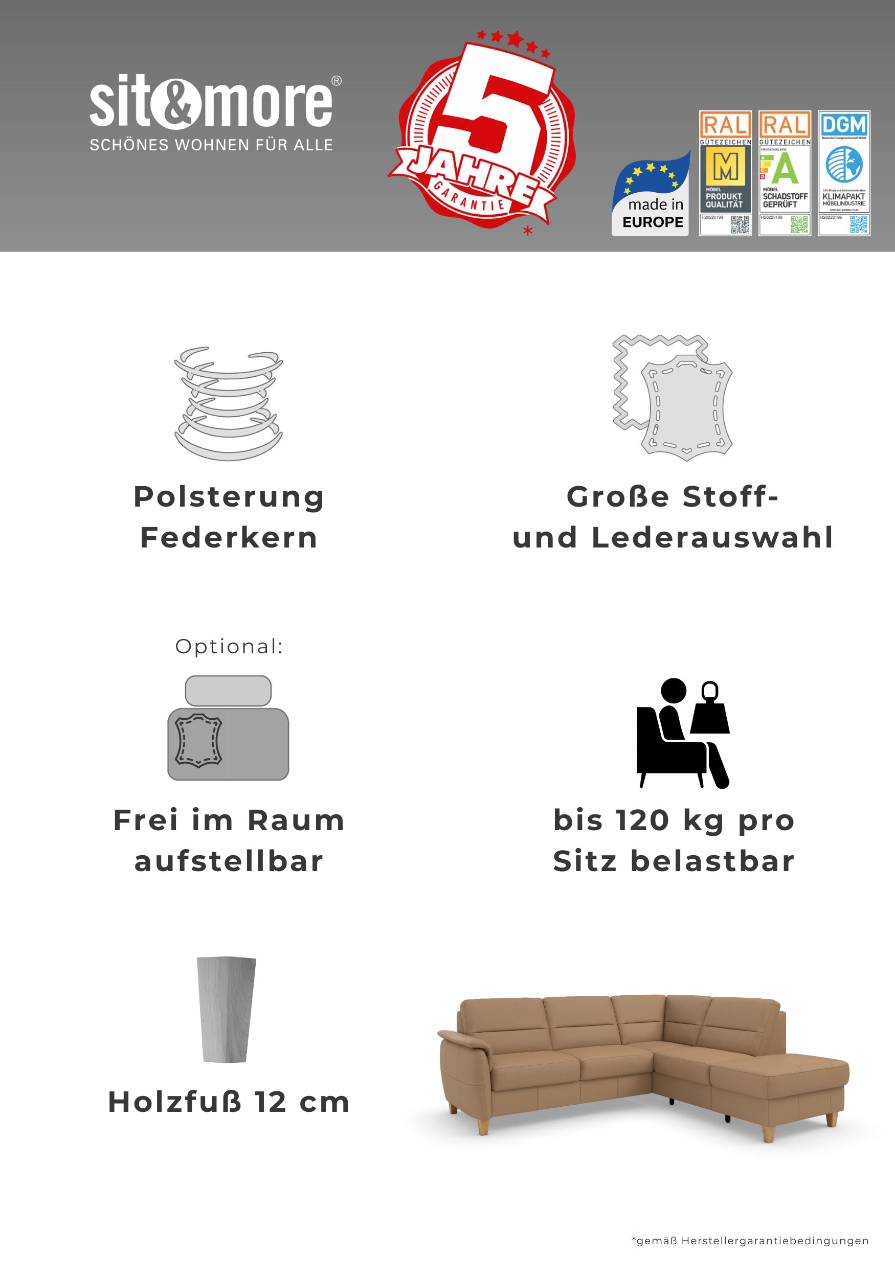 Home affaire Ecksofa »Palmera L-Form, B: 244 cm - OTTO. Verlässliche Qualität.« optional Bettfunktion & Bettkasten, Federkern