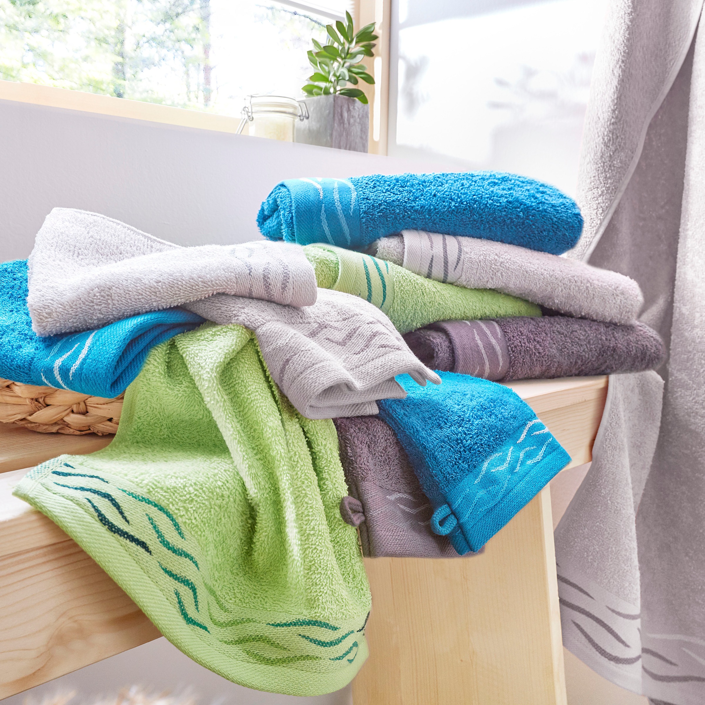 Dyckhoff Handtuch Set »Wave« Set 3 Stk. Frottier mit Jacquard-Bordüre;4 Han günstig online kaufen