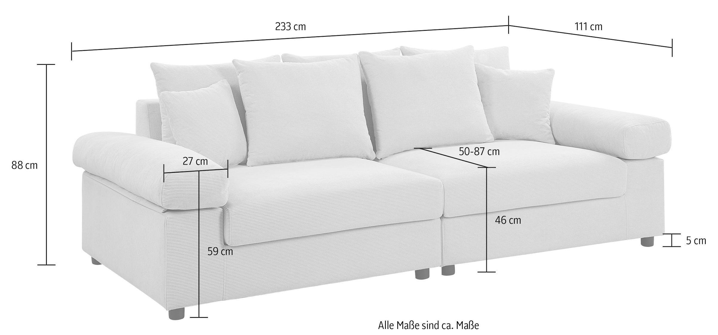 ATLANTIC home collection Big-Sofa frei Raum mit Rechnung XXL-Sitzfläche, Cord-Bezug, Federkern, stellbar im kaufen mit »Bjoern«, auf