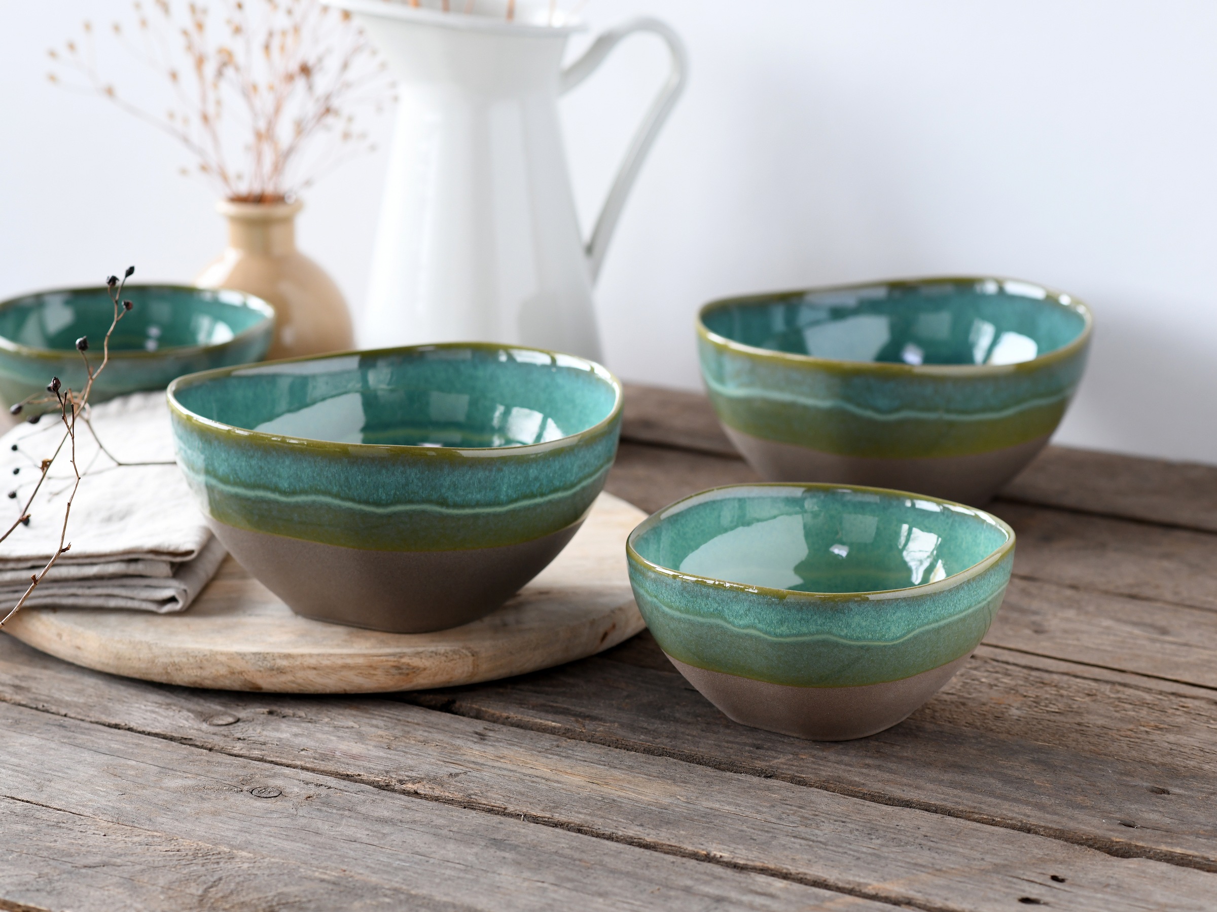 CreaTable Schale »Basalt Bio, Bowl Set 4-tlg«, 4 tlg., aus Steinzeug, Organische Form, Jedes Teil ein Unikat