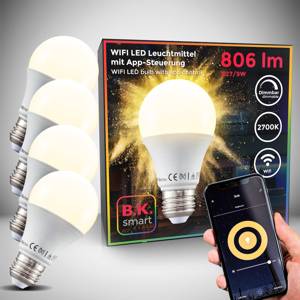 B.K.Licht LED-Leuchtmittel, E27, 4 St., Warmweiß