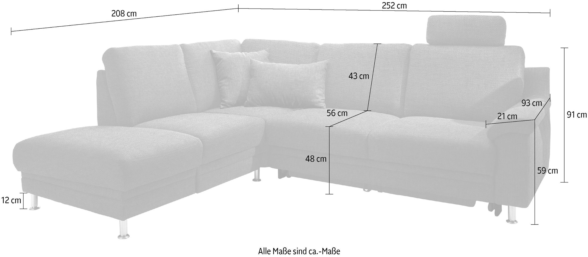 3C Carina Ecksofa »Korfu L-Form«, incl.- 1 Kopfstütze, wahlweise mit Schlafunktion und Stauraum