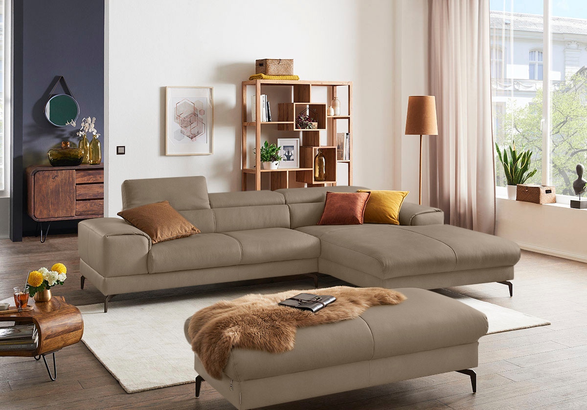 W.SCHILLIG Ecksofa »piedroo, Designsofa mit tollem Sitzkomfort, elegant und bequem, L-Form«, Kopfteilverstellung, wahlweise mit Sitztiefenverstellung, Breite 303cm