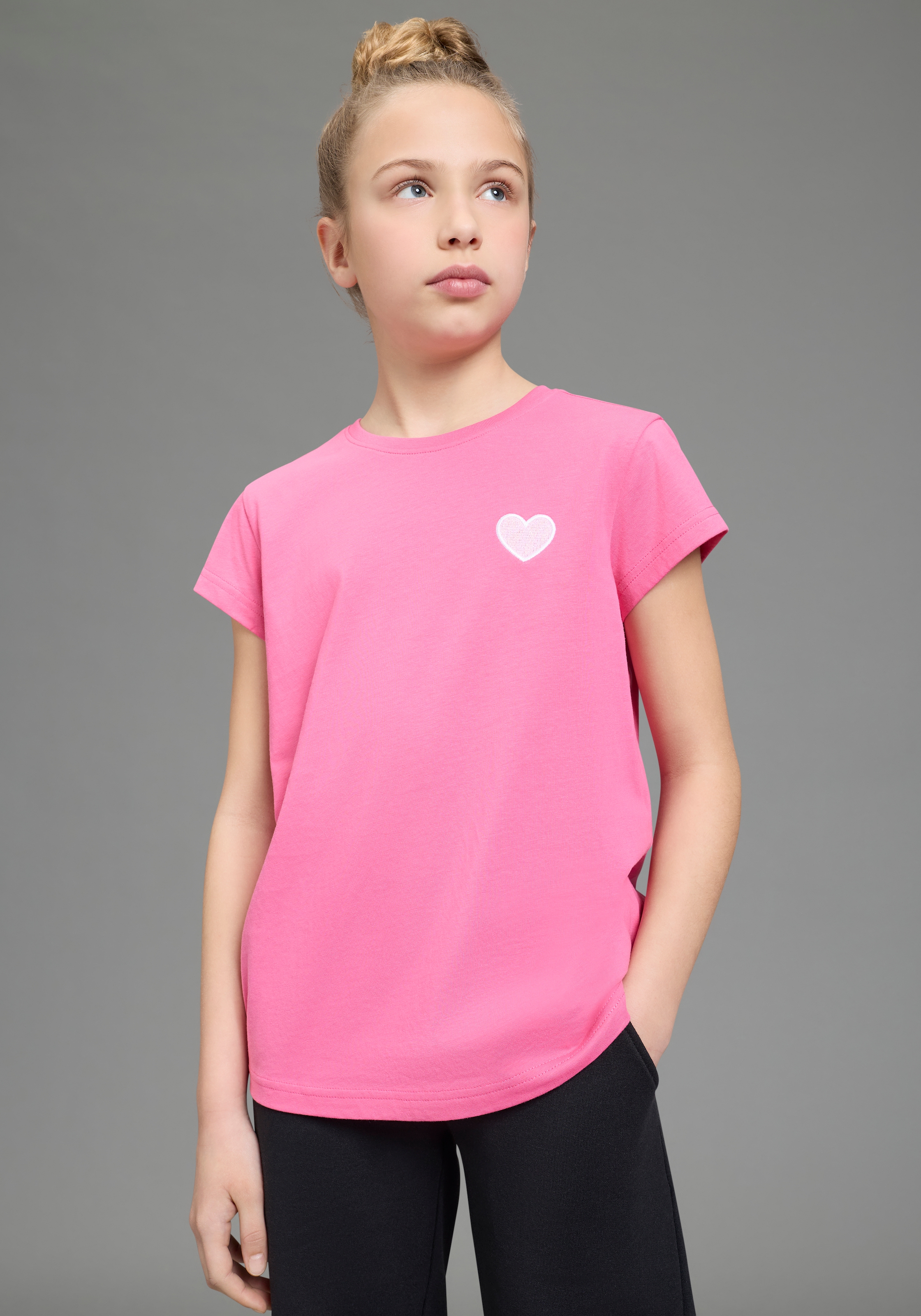 H.I.S T-Shirt »3er Pack H.I.S Shirts mit Stickerei für Mädchen« Packung, 3, 3 tlg. für Mädchen, Kurzarm, Basic Passform, aus Baumwolle