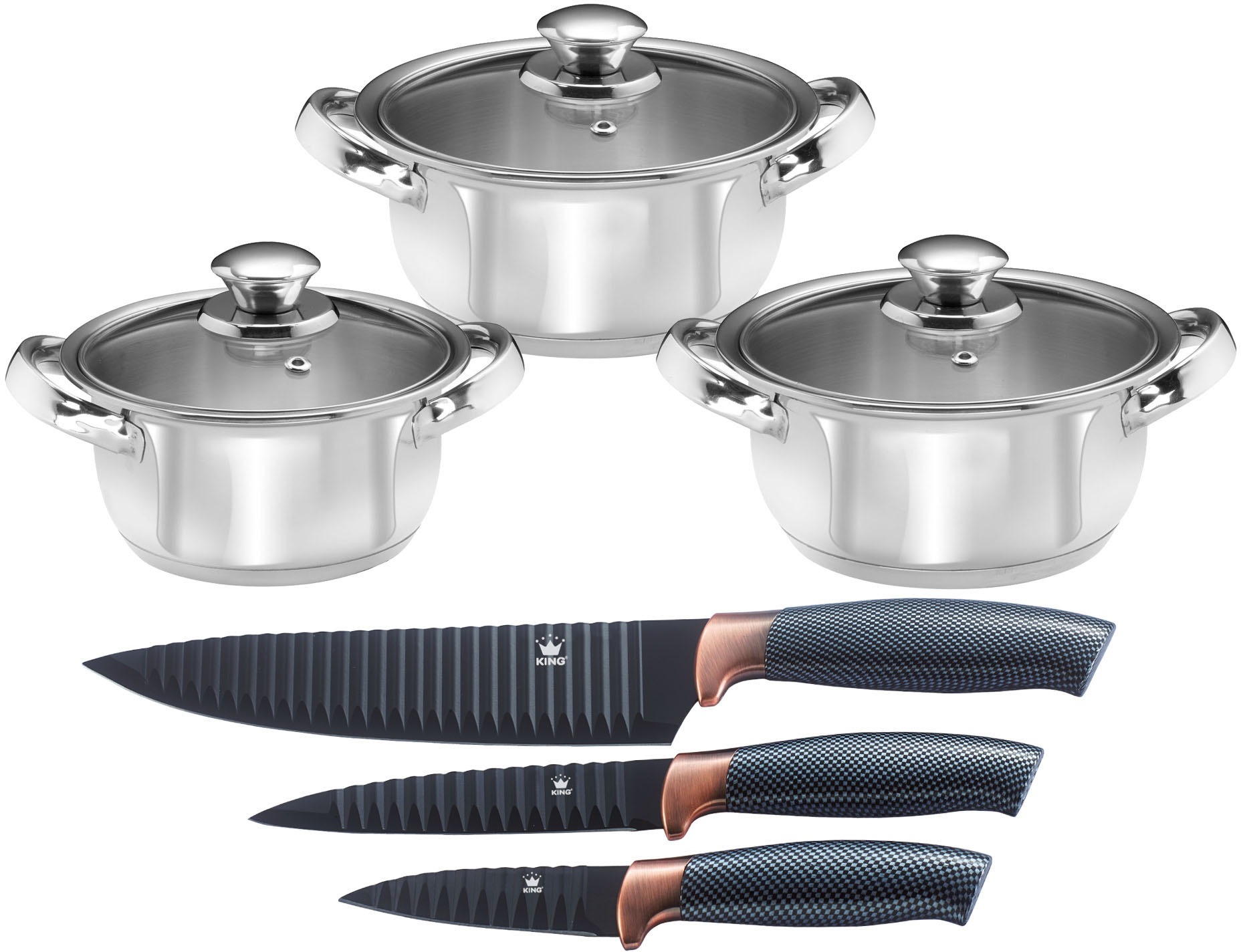 KING Topf-Set »EDELSTAHL«, Edelstahl, (Set, 9 tlg., 3 Töpfe Ø 16/18/20 cm i günstig online kaufen