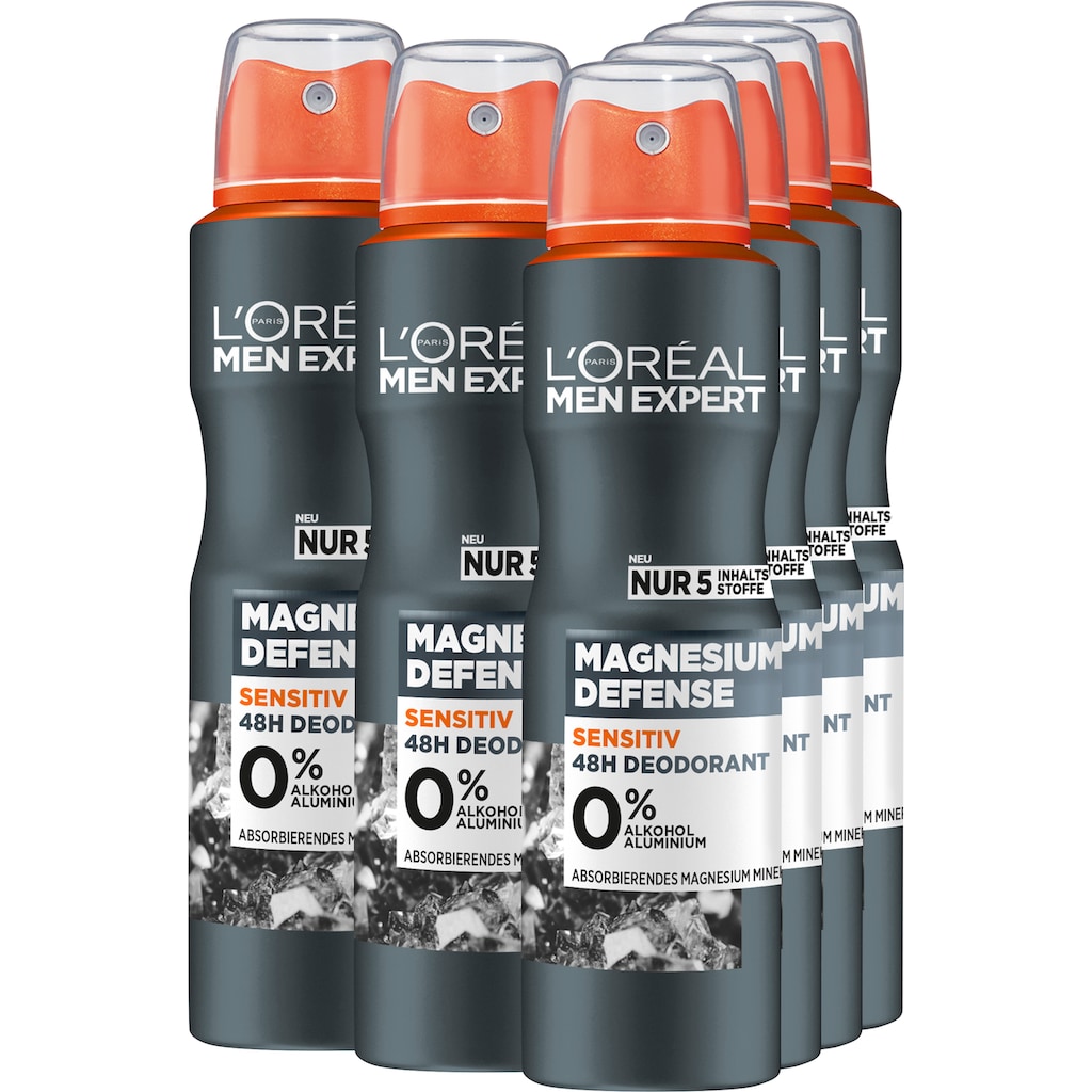 L'ORÉAL PARIS MEN EXPERT Deo-Spray »Magnesium Defense«, (Packung, 6 tlg.)