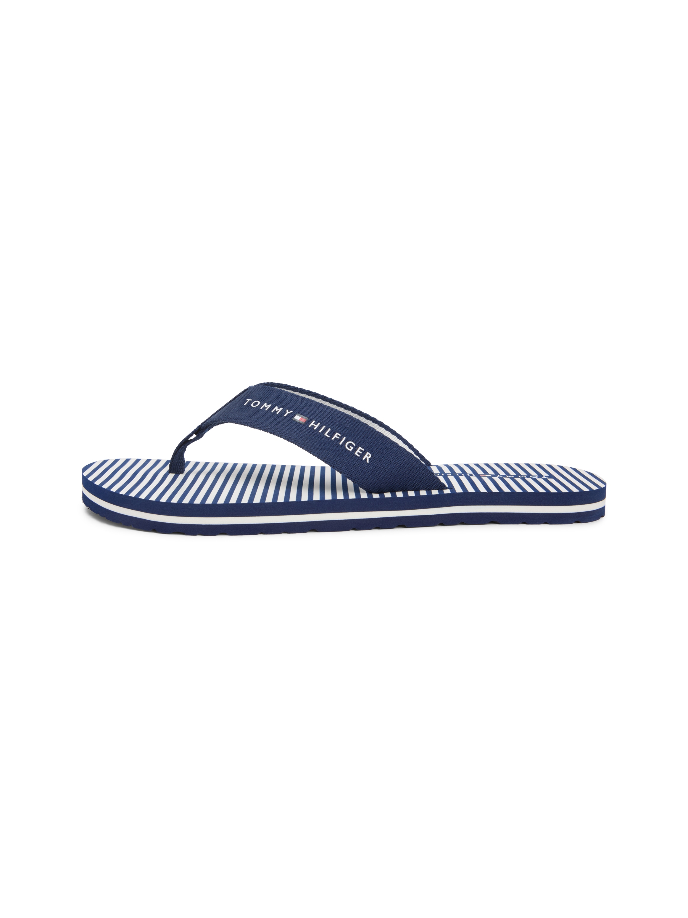 Tommy Hilfiger Zehentrenner »TH ITHACA STRIPE SUMMER SANDAL«  Sommerschuh, Pool Slide, Dianette, Flat mit Logo-Schriftzug