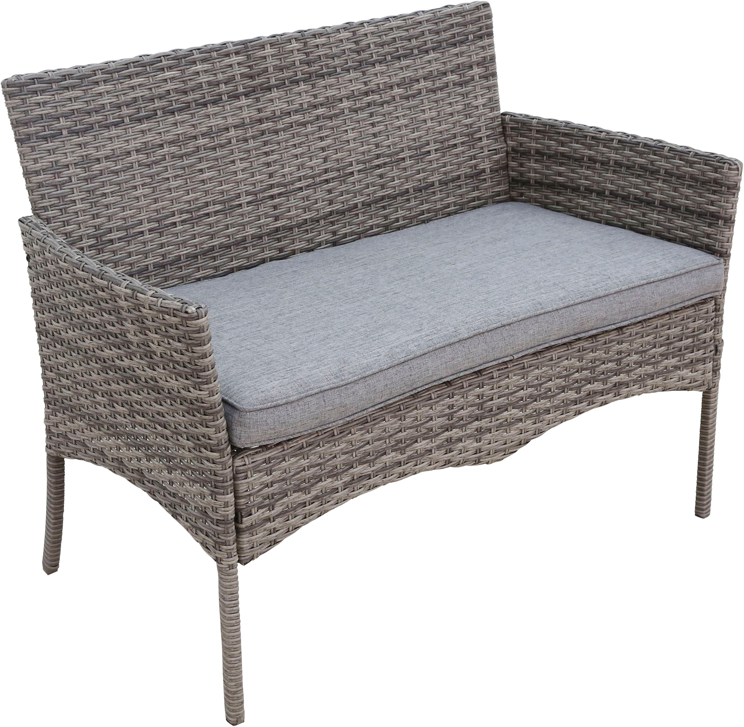 KONIFERA Gartenlounge-Set »Balkonset »Ronda««, (Set, 7 tlg., 1x2er Sofa, 2 Sessel, Tisch 56x110x65 cm, inkl. Auflagen), Stahl/Polyrattan