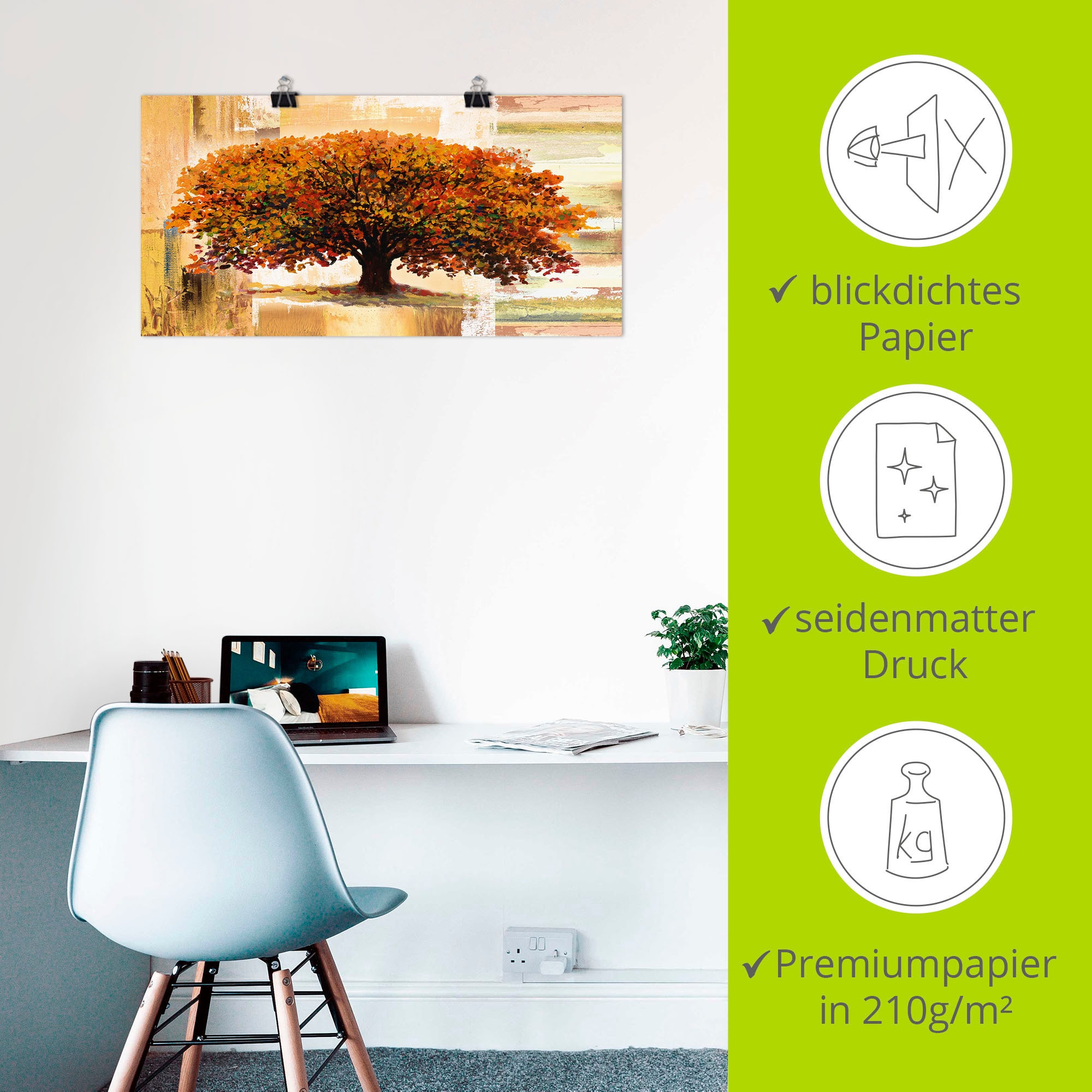 Artland Wandbild »Herbstbaum auf abstraktem Hintergrund«, Bäume, (1 St.), als Alubild, Outdoorbild, Leinwandbild, Poster in verschied. Größen
