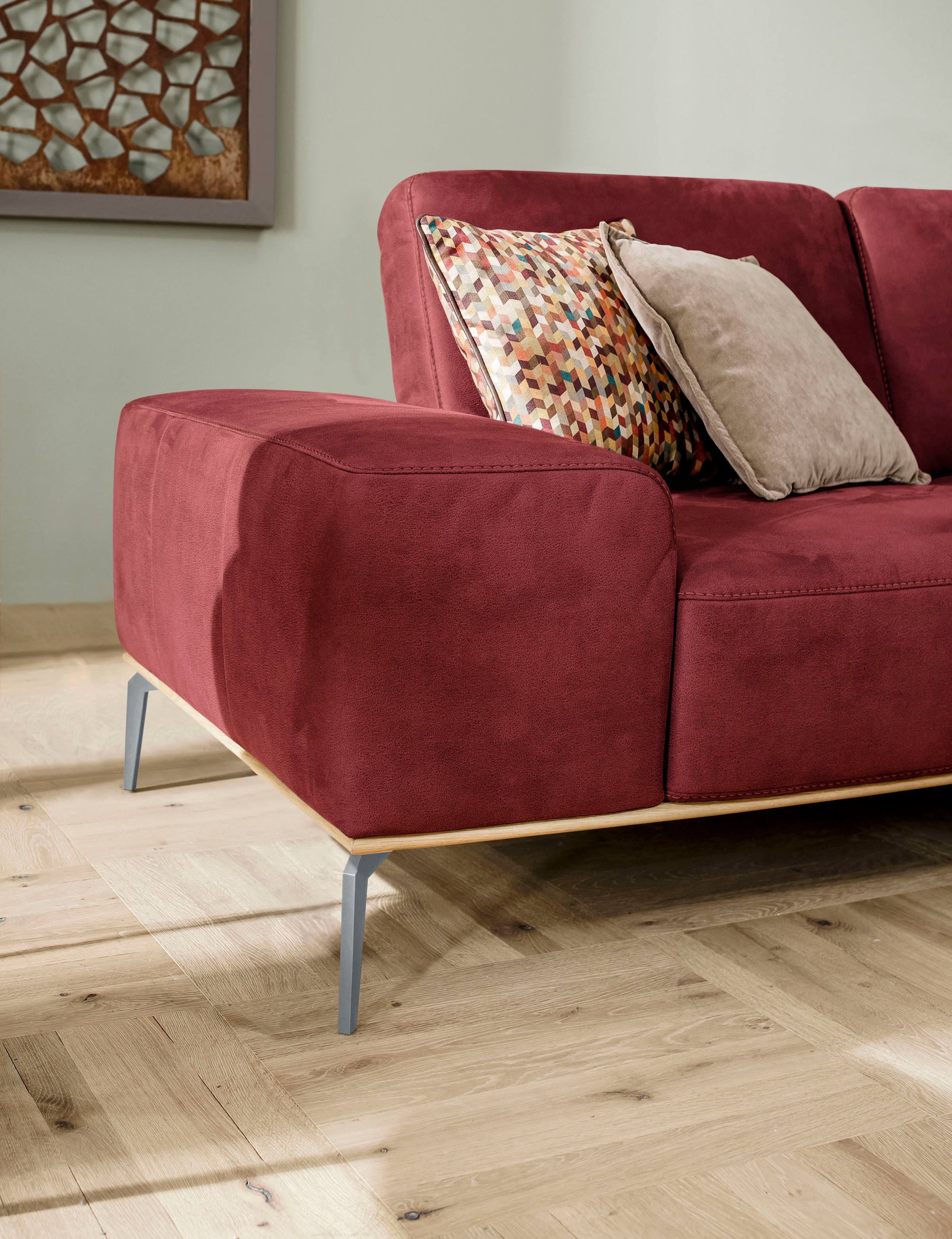 W.SCHILLIG Ecksofa »run, Designsofa mit tollem Sitzkomfort, bequem, L-Form«, mit elegantem Holzsockel, Füße in Silber matt, Breite 279 cm