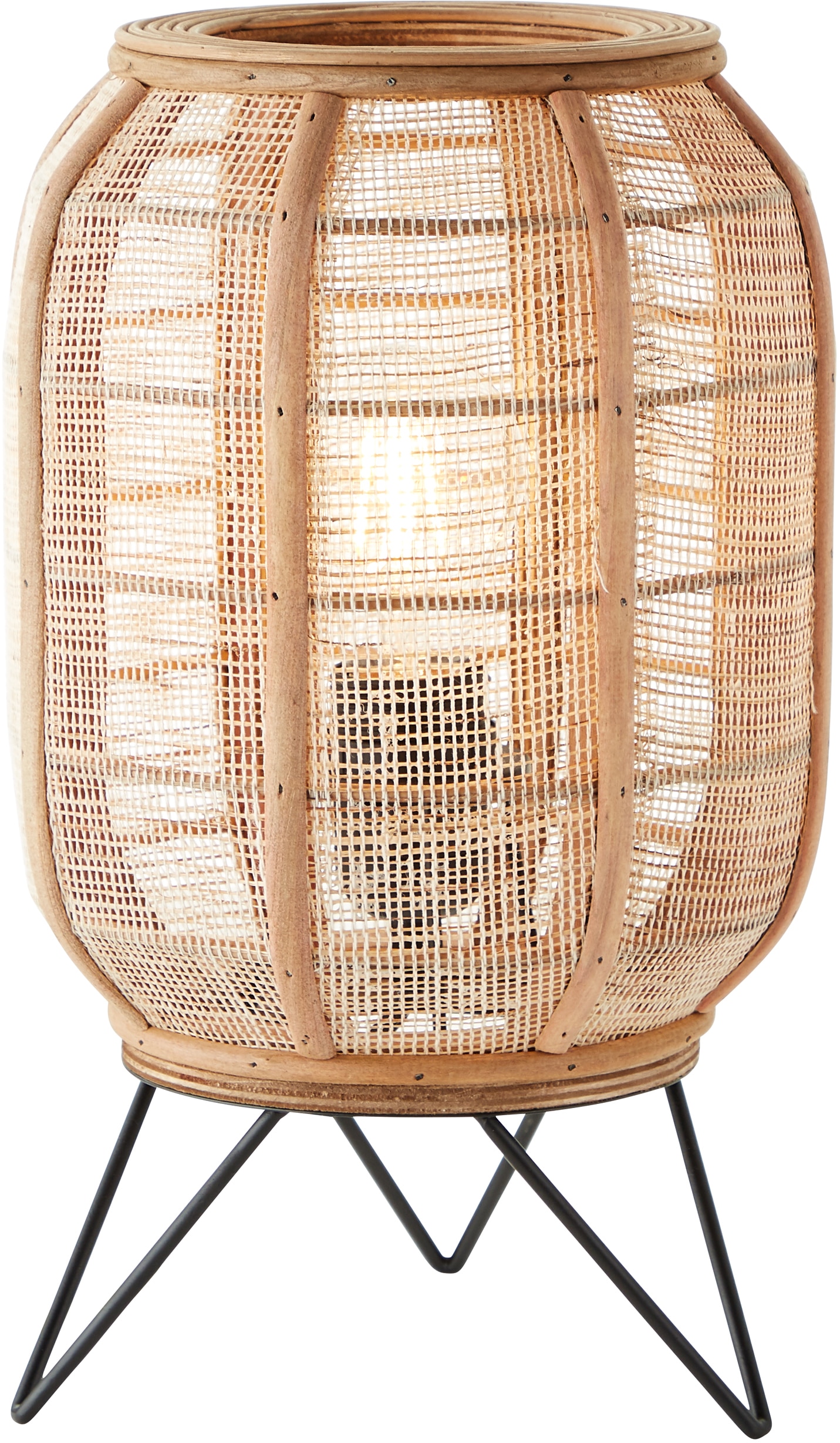 Home affaire Tischleuchte »Rouez«, 1 flammig, Leuchtmittel E27 | ohne Leuchtmittel, Tischlampe im Nature Style mit 32cm Höhe, Schirm aus Textil und Holz