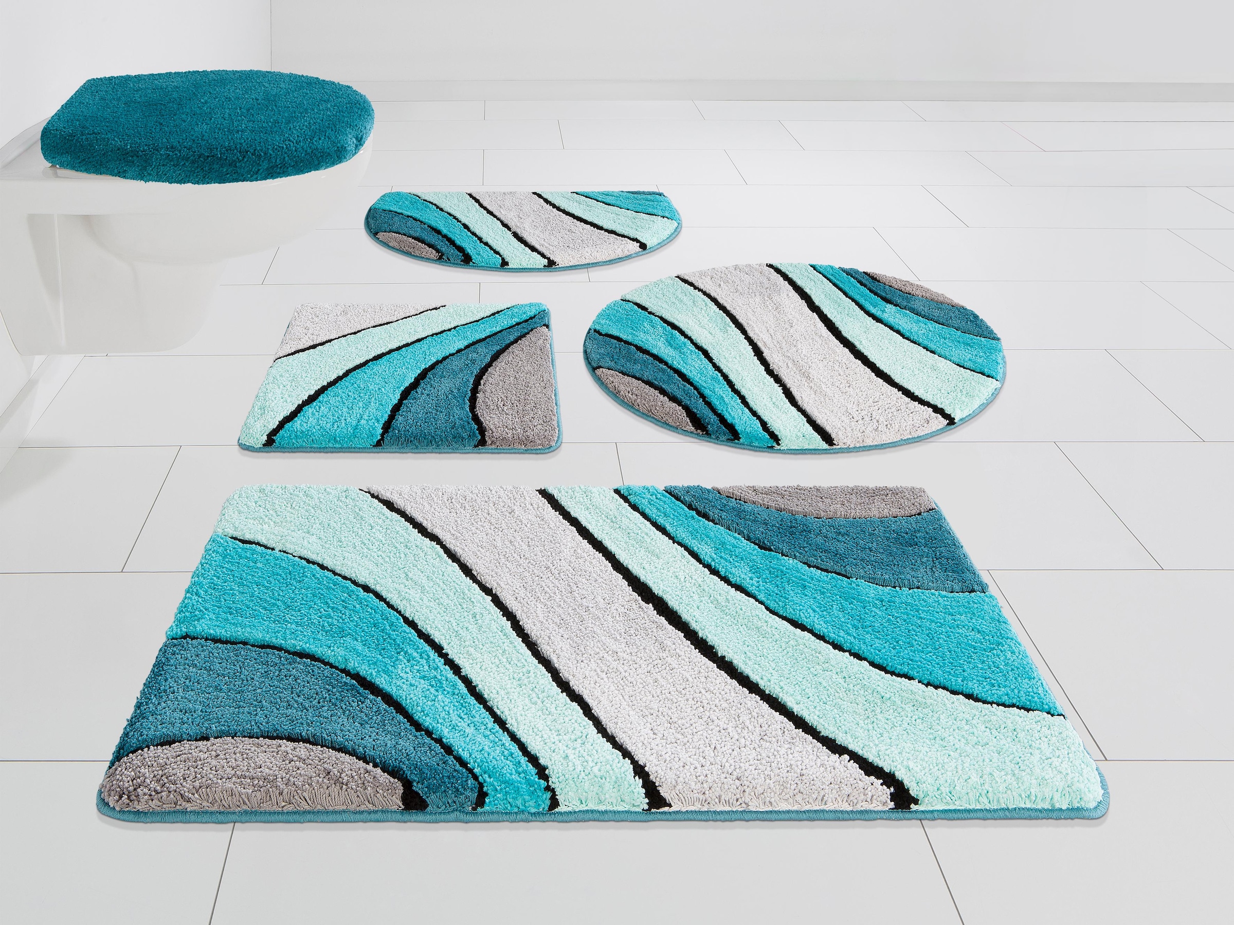 my home Badematte »Josie, Badvorleger, Badezimmer Teppich«, rutschhemmend beschichtet, fußbodenheizungsgeeignet-schnell trocknend-strapazierfähig, Badteppich, Badematten, rechteckig, rund & als 3-tlg. Set erhältlich