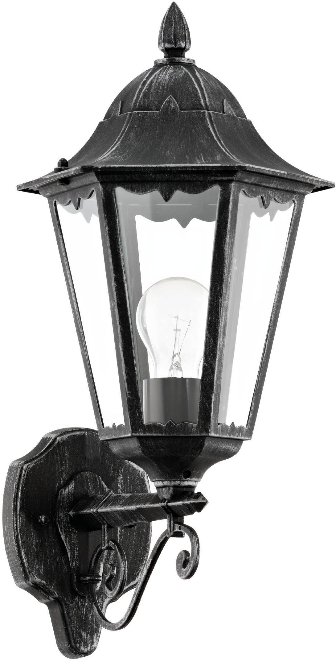 EGLO Wandleuchte »Navedo Außen-Wandlampe, Wandlampe aus Aluguss und Glas, E27, IP44« E27 1 Stk. Wand-/Deckenleuchte - L20 x H47,5 x AL28,5 cm - schwarz, silber-patina