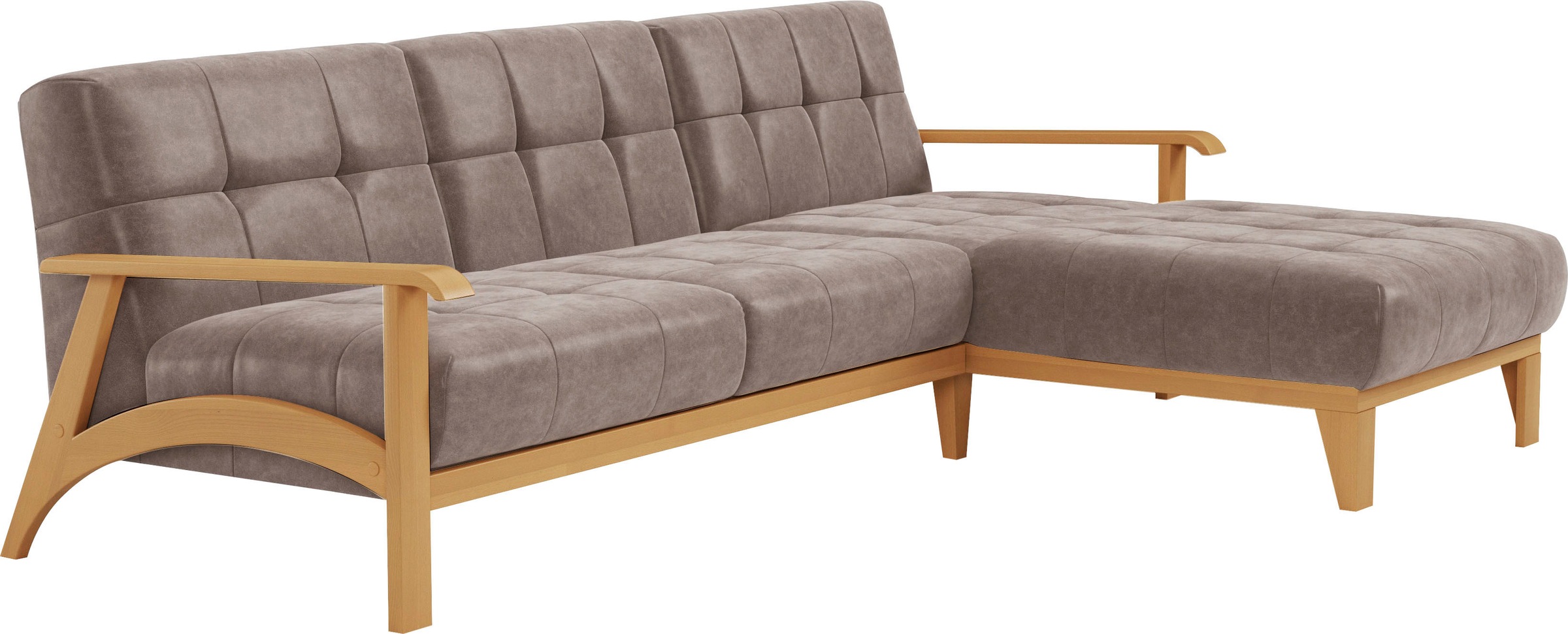 sit&more Ecksofa »Billund L-Form«, Armlehnen aus eichefarbigem Buchenholz, verschiedene Bezüge und Farben