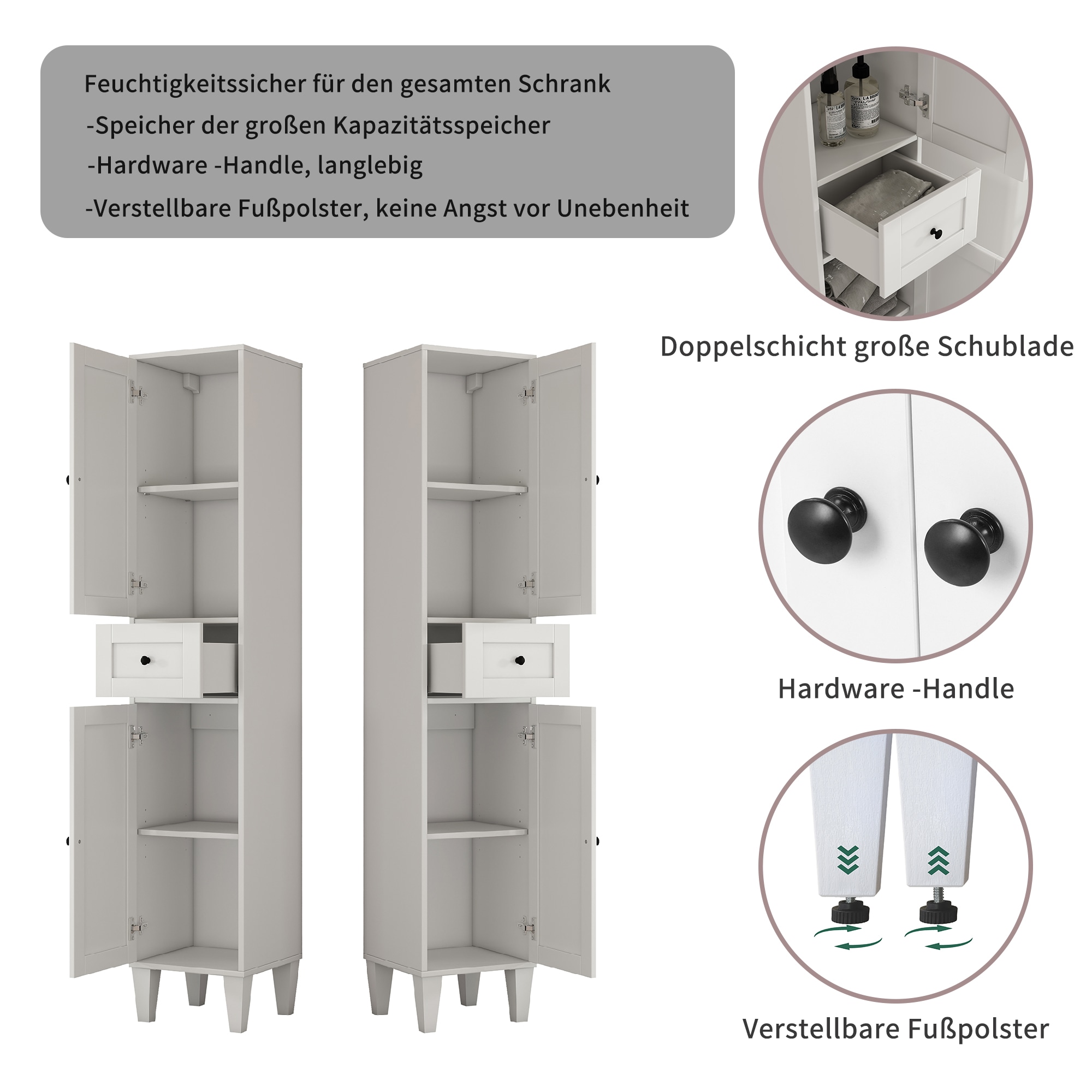 welltime Hochschrank »AMSTERDAM« Badschrank Breite 35cm, 2 Türen und 1 Auszug