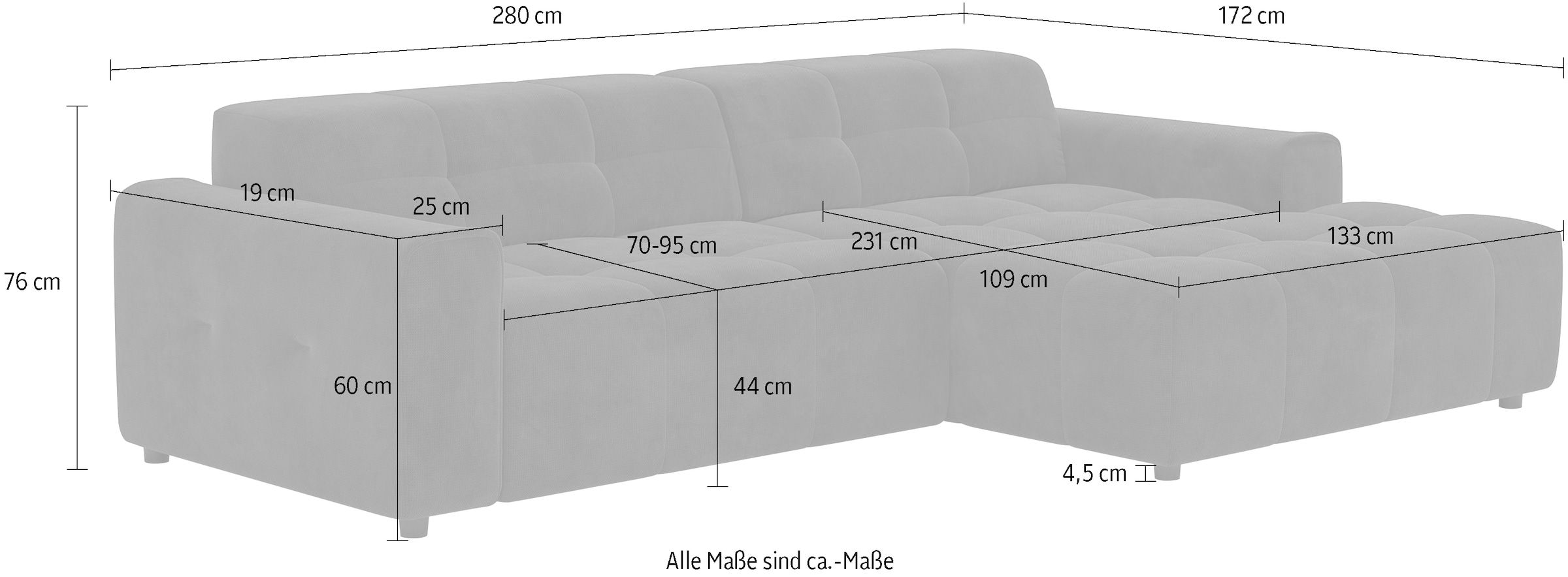 COTTA Ecksofa »Sento L-Form, Breite 280 cm, Chenille-Struktur«