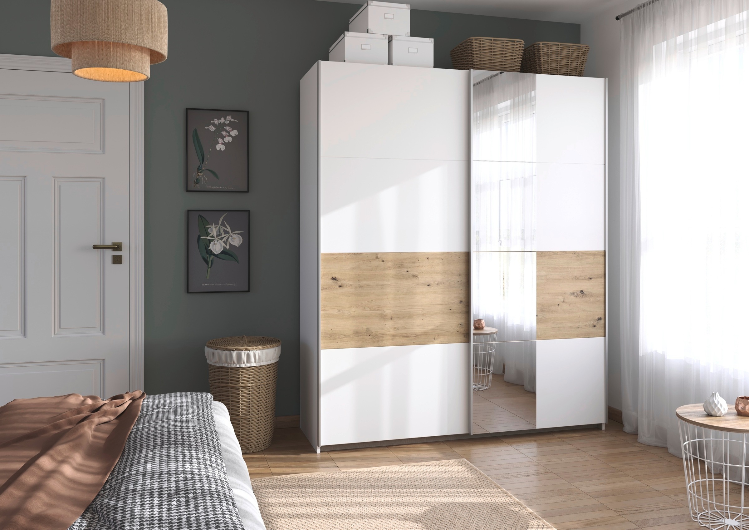 rauch Schwebetürenschrank »Kleiderschrank Schrank Garderobe Schlafzimmerschrank OXFORD«, (in 3 verschiedenen Ausstattungen BASIC/CLASSIC/PREMIUM), mit Griffleisten aus Metall, auch für kleinere Räume MADE IN GERMANY