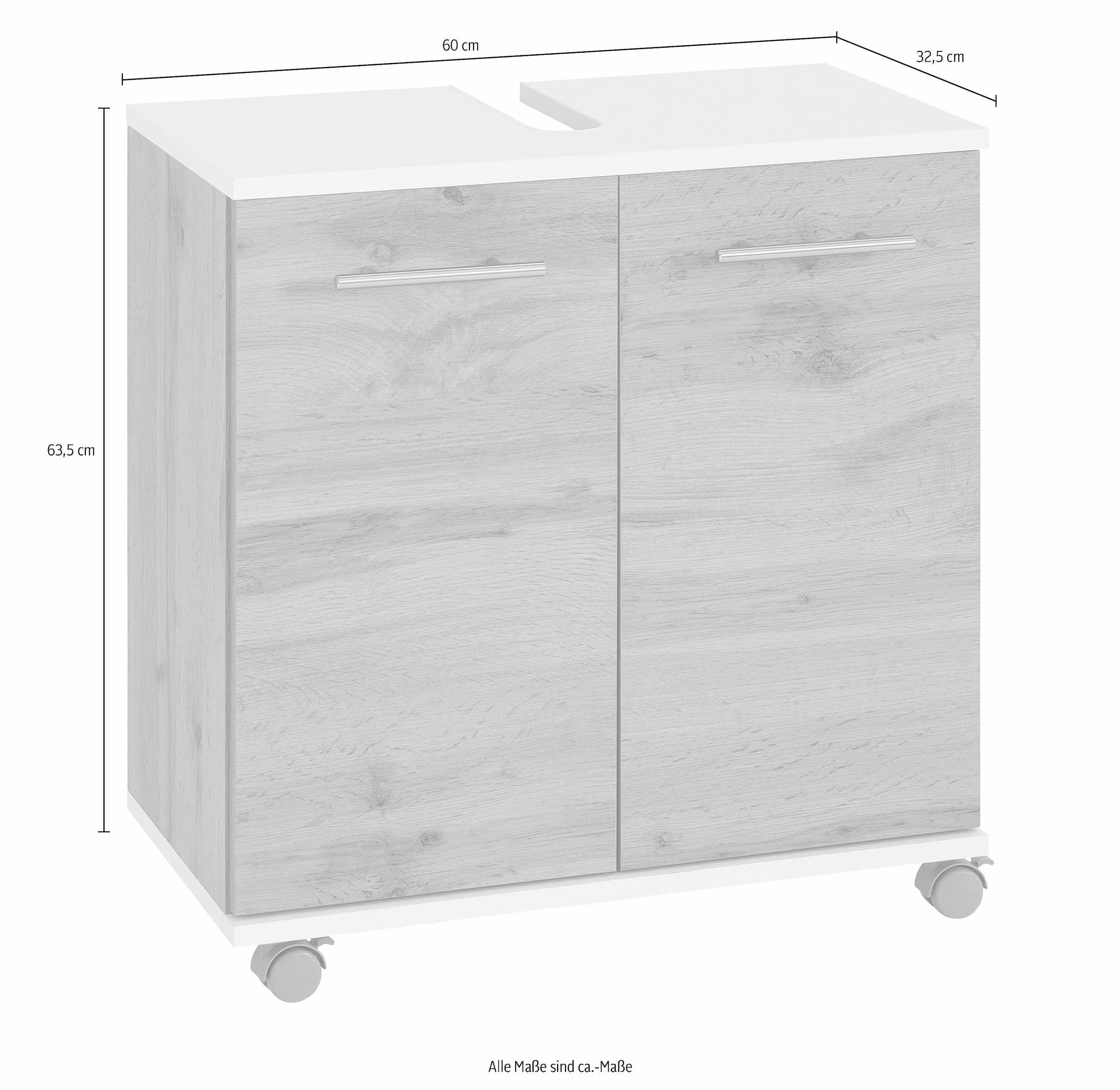 welltime Waschbeckenunterschrank »Emmi, Breite 59 cm«, Siphonausschnitt, Metallbeschläge