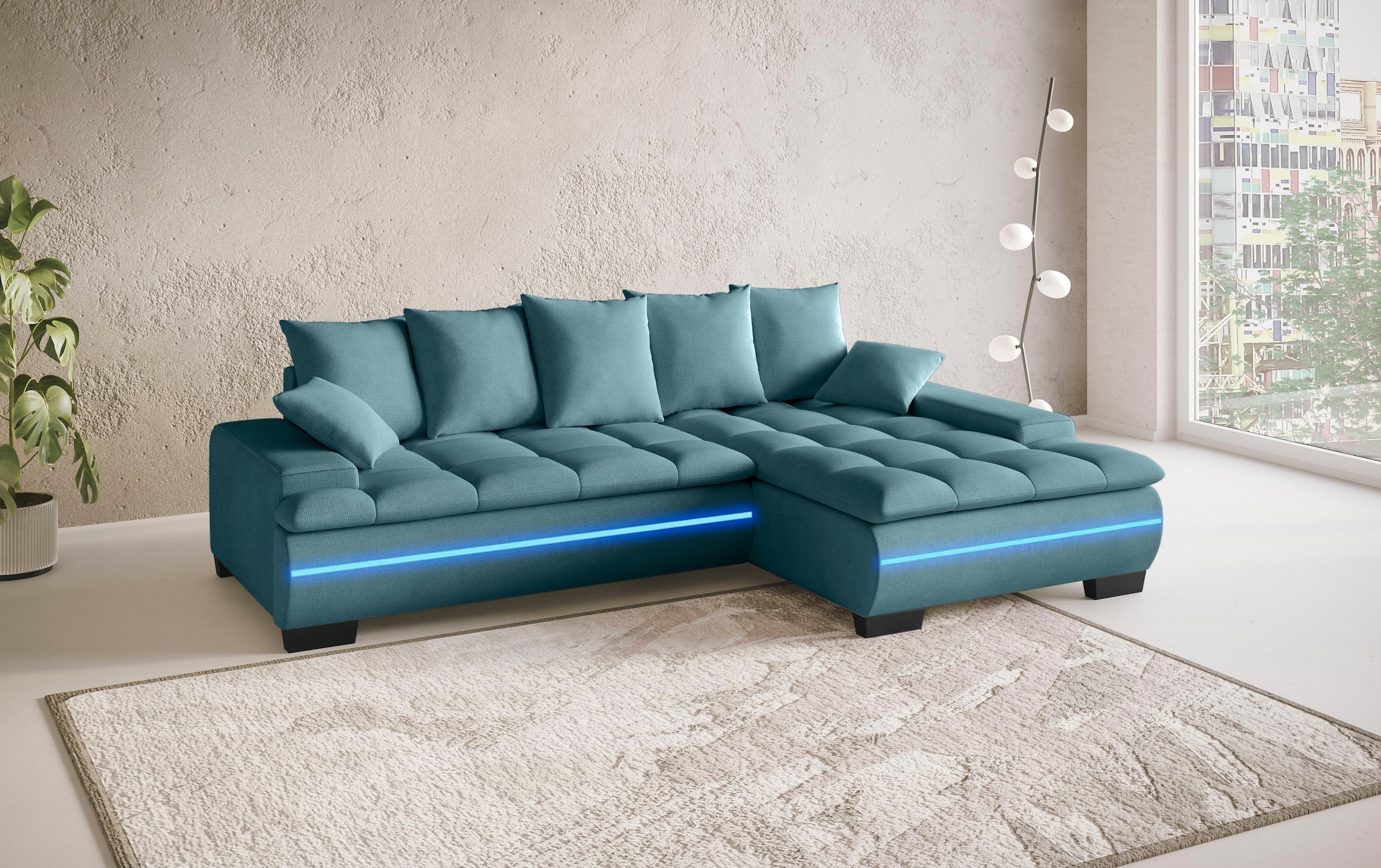 Mr. Couch Ecksofa »Haiti II, L-Form«, RGB-LED Beleuchtung, Kaltschaum, wahlweise mit Bett, Bettkasten