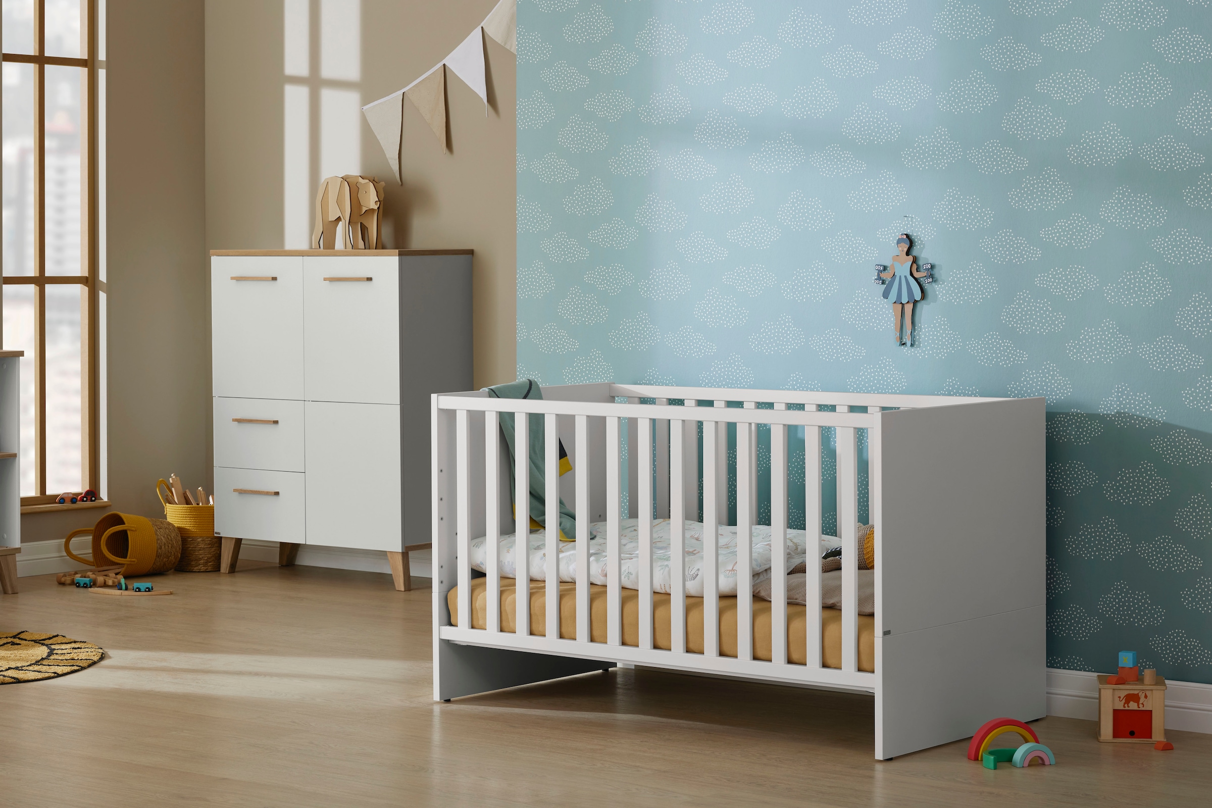 PAIDI Babybett »LITTLE SNU 70x140cm in Beige oder Weiß, umbaubares Kinderbett« Gitterbett 4-fach höhenverstellbar, entnehmbare Sprossen, Juniorbett