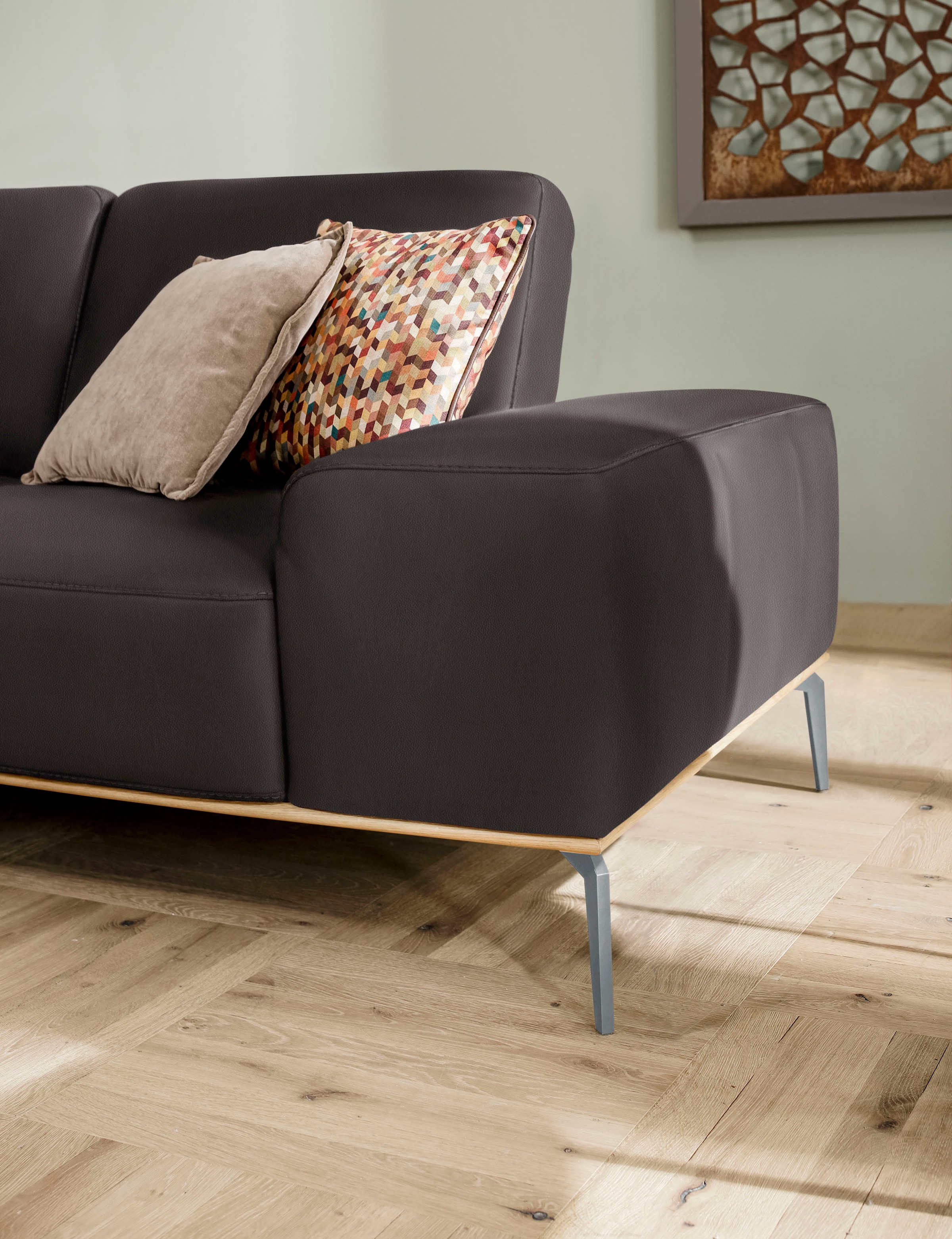 W.SCHILLIG Ecksofa »run, Designsofa mit tollem Sitzkomfort, bequem, L-Form«, mit elegantem Holzsockel, Füße in Silber matt, Breite 279 cm