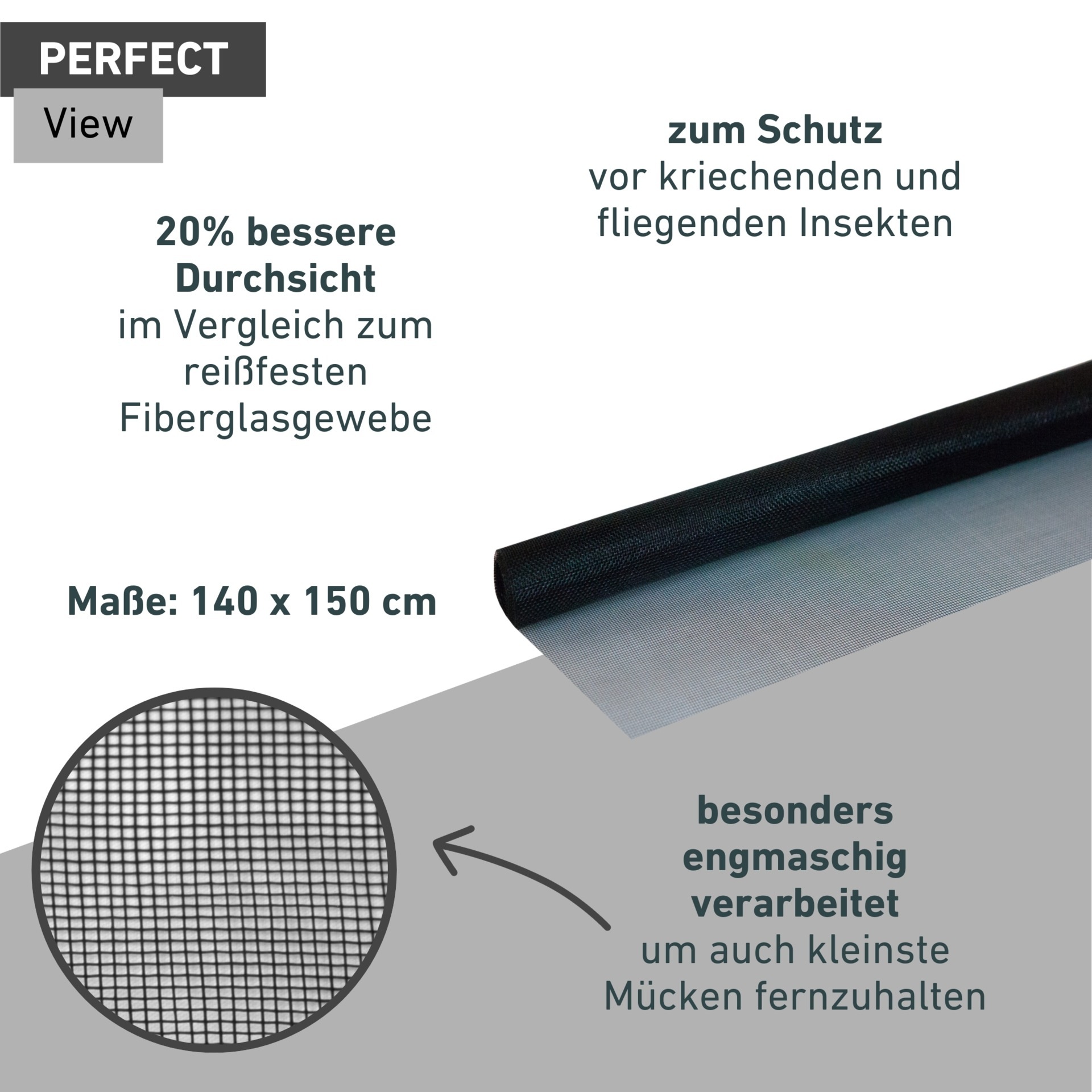 Windhager Fliegengitter-Gewebe »Perfect View aus Fiberglas für Fenster, Balkon- und Terrassentüren« 1 Stk. tlg. Insektenschutzgitter erhältlich in 140 x 150 cm oder 120 x 250 cm