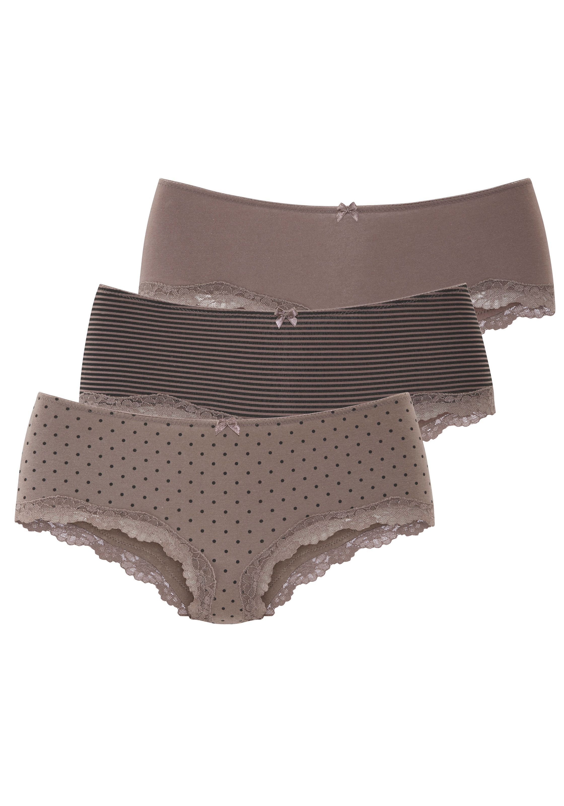 LASCANA Panty 3er-Pack,  aus elastischer Baumwolle mit zarter Spitze