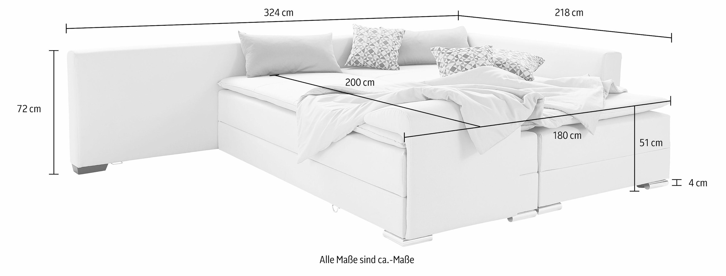 INOSIGN Ecksofa »Night & Day L-Form mit Dauer-Schlaffunktion mit Armlehne«, mit Boxspring-Bettfunktion 180x200 cm und Bettkasten, Dauerschläfer!