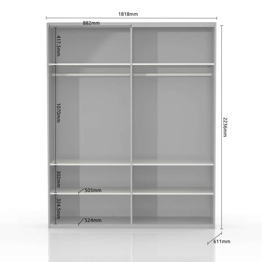 Home affaire Schwebetürenschrank »Gala, wahlweise mit oder ohne Spiegel, 182x65x224cm, FSC-zertifiziert«, (mit 6 Einlegeböden und 2 Kleiderstangen), UV lackiert, kratzfest, hochglänzend, Soft-Close Funktion