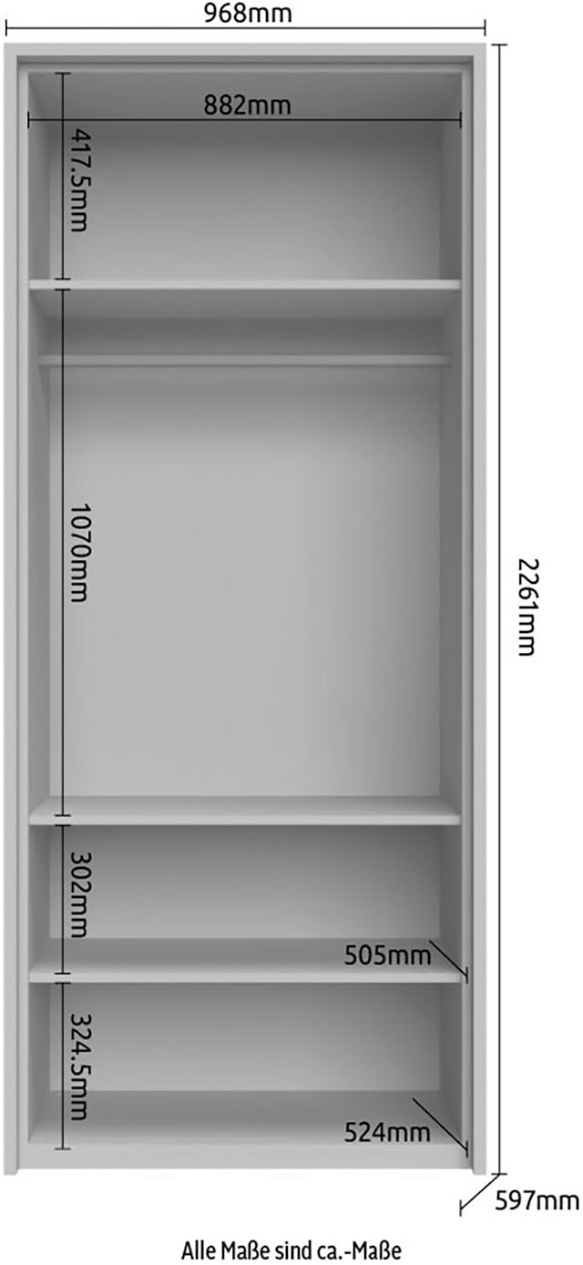 Places of Style Kleiderschrank »Piano, inklusive Rahmen und Beleuchtung, soft-close-Funktion«, (viele Breiten zur Auswahl, 226cm hoch), beige oder weiß, UV lackiert, Hochglanzfronten, FSC-zertifiziert